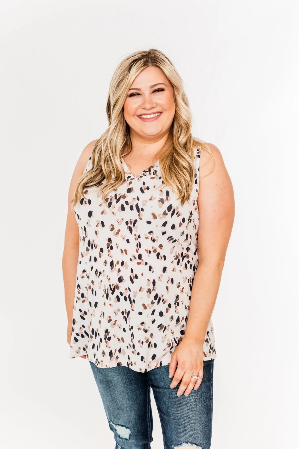 Prepare To Succeed Printed Tank Top- Light Taupe & Black - Image 5