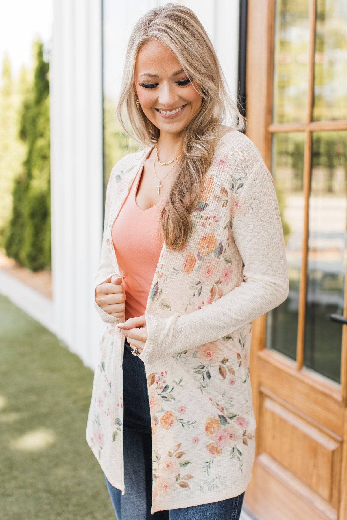 Prettiest Blooms Floral Cardigan- Nude