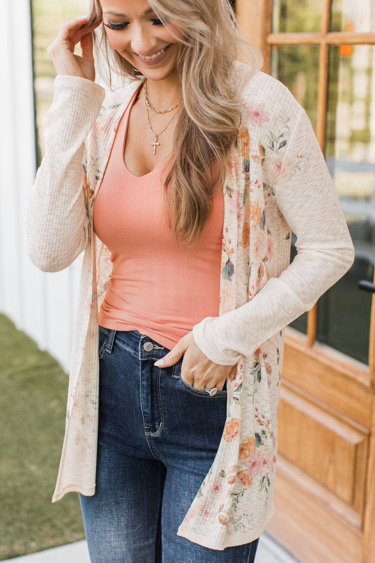 Prettiest Blooms Floral Cardigan- Nude - Image 3