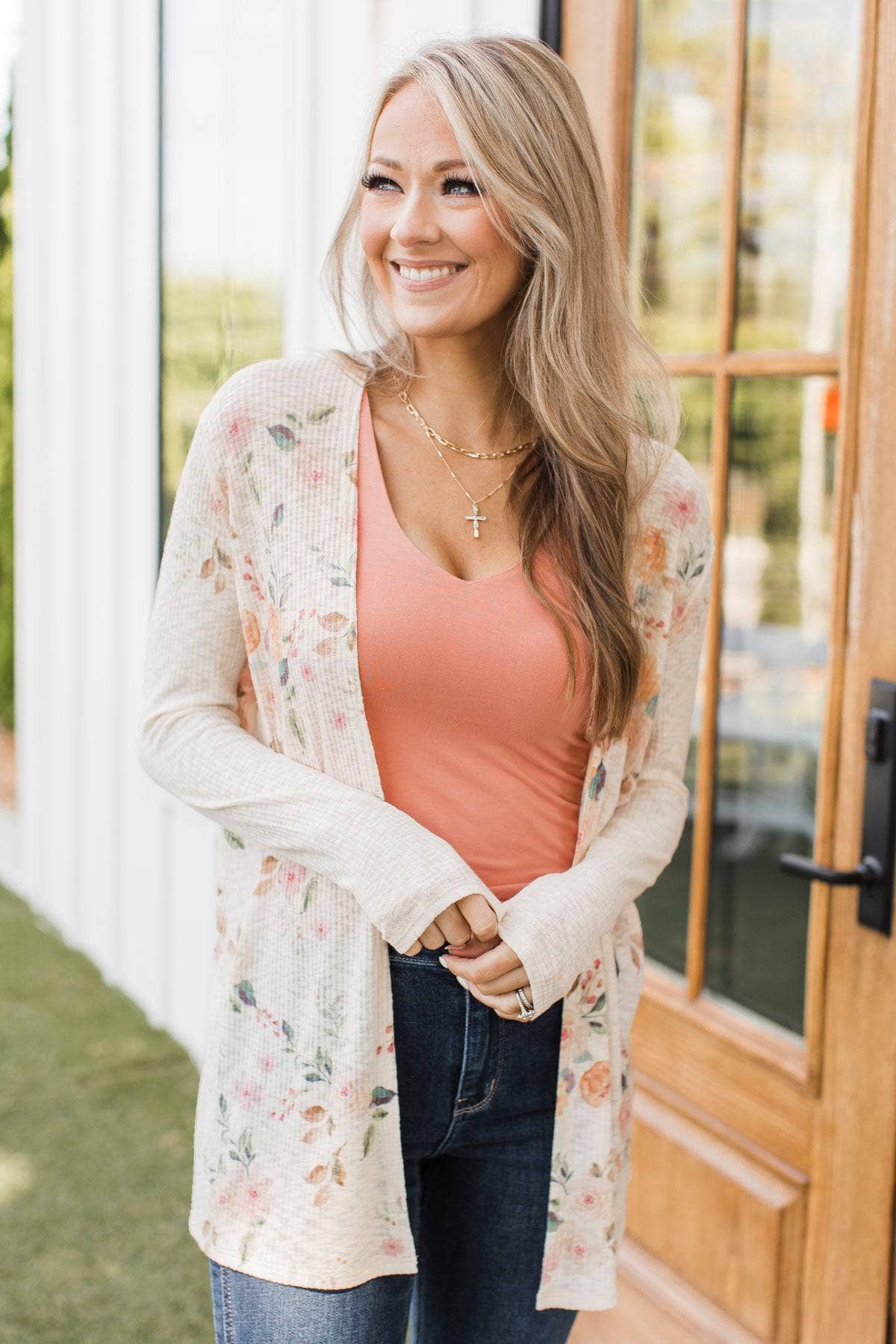 Prettiest Blooms Floral Cardigan- Nude - Image 5