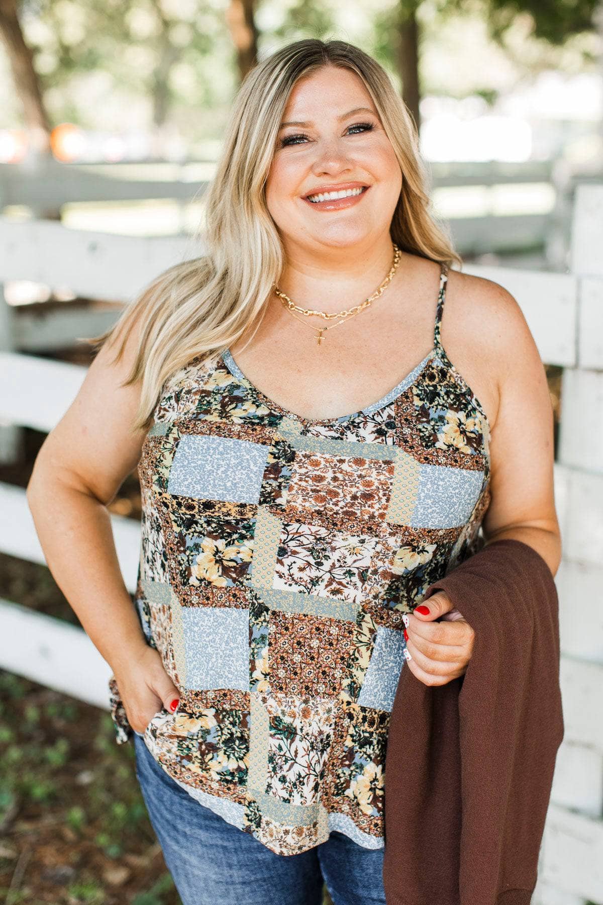 Pretty Awesome Patchwork Tank Top- Brown Multi - Image 3