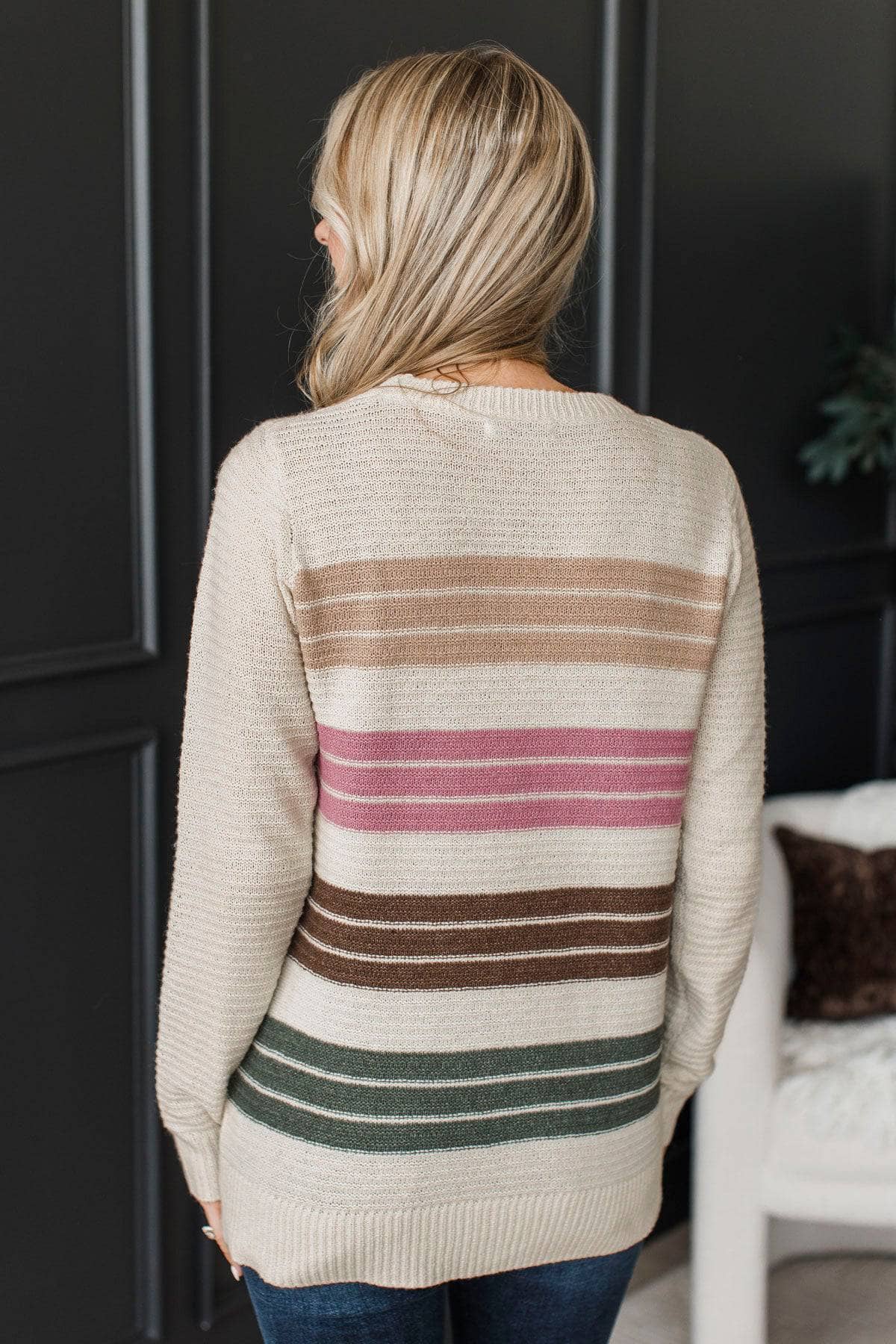Pretty Cool Striped Color Block Sweater- Ivory - Image 7