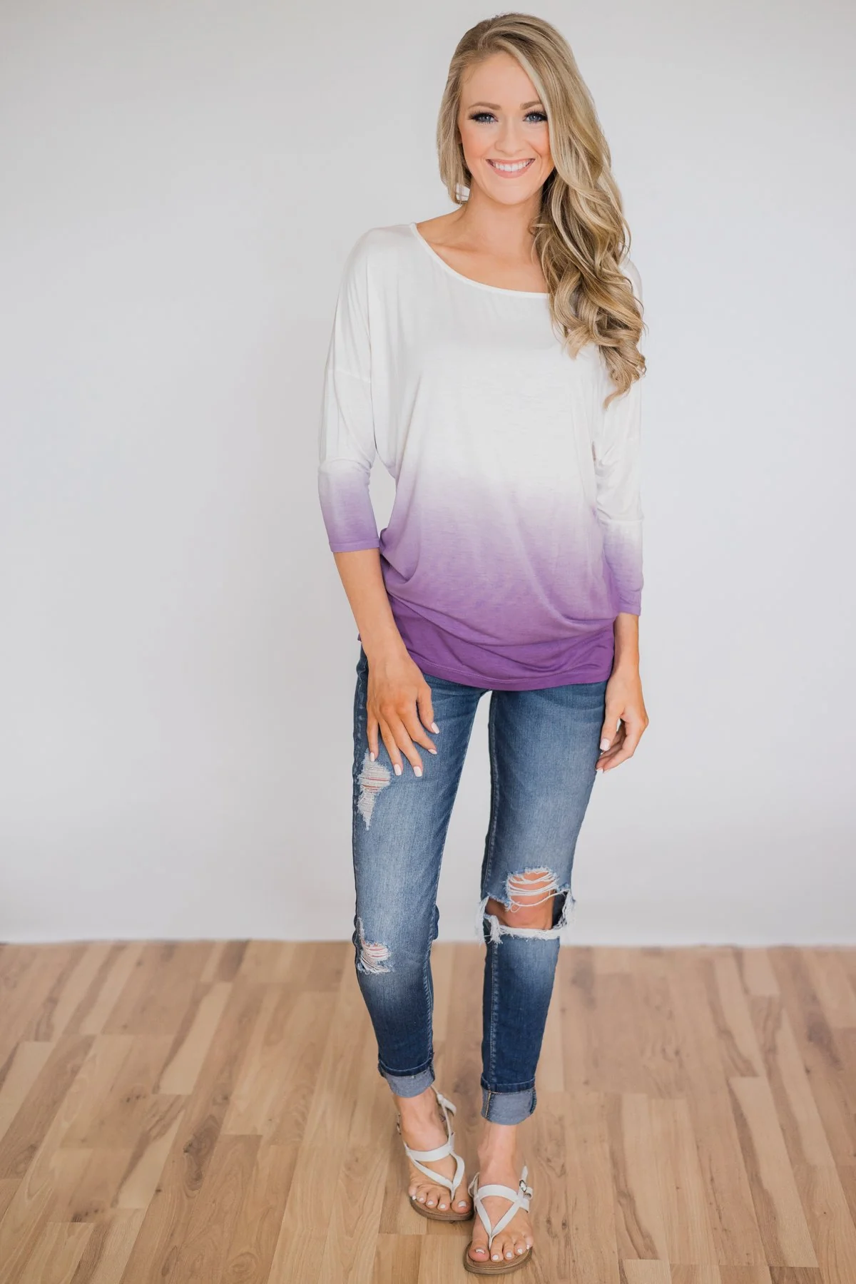 Pretty in a Purple Ombré Long Sleeve Top - Image 3