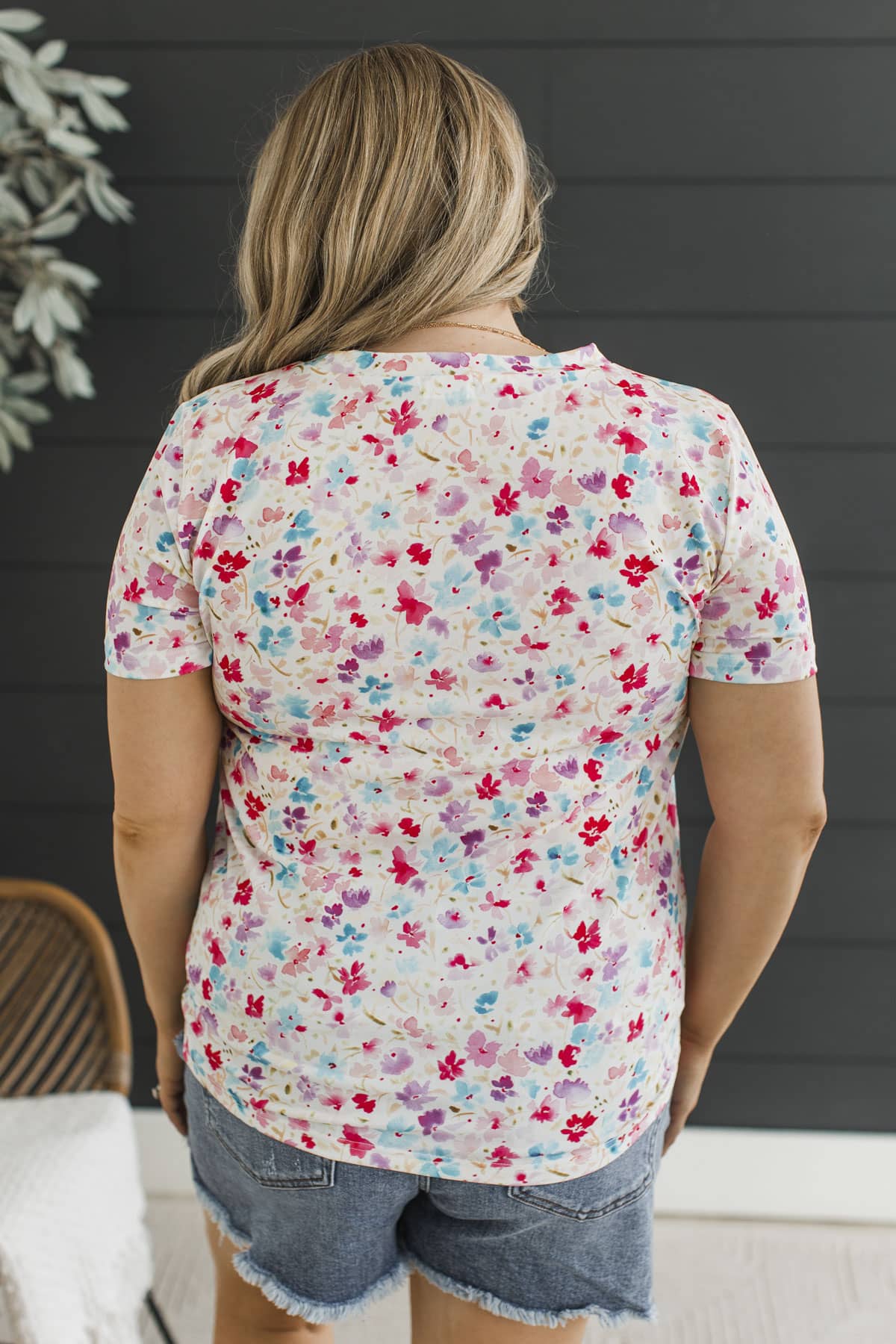 Pretty In Blooms Short Sleeve Floral Top- Ivory & Blue - Image 7