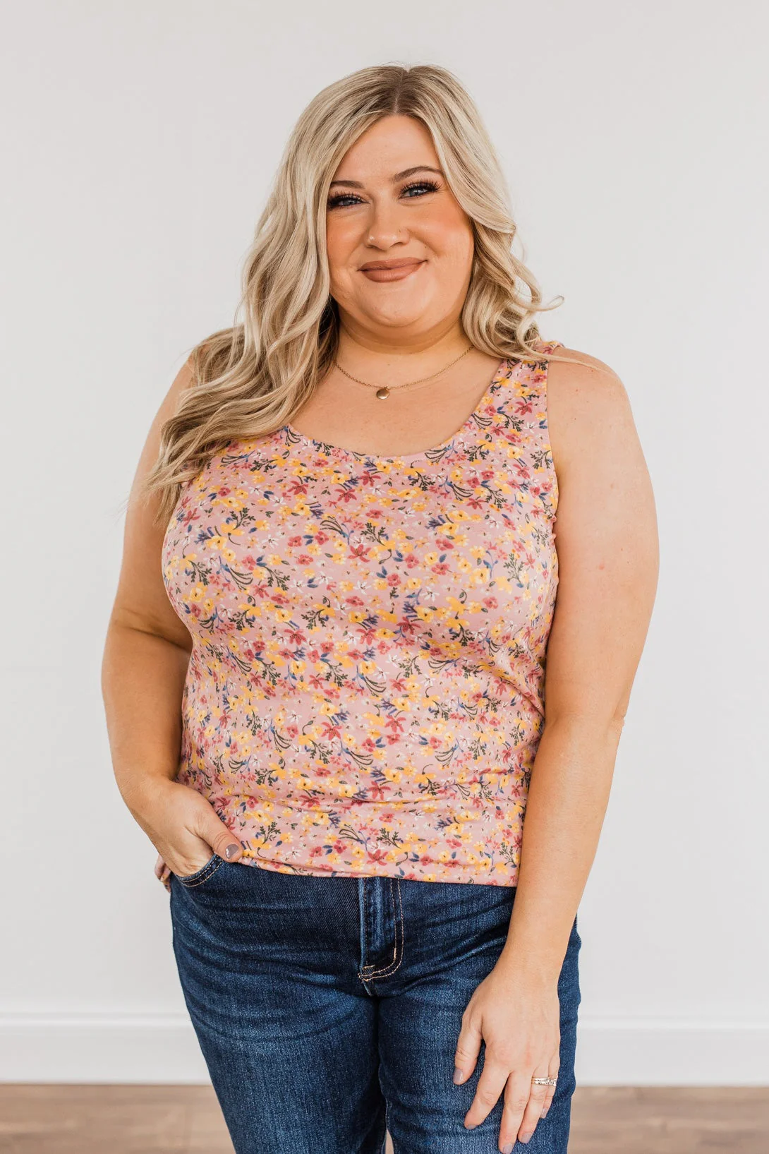 Pretty In Petals Floral Tank Top- Pink - Image 2