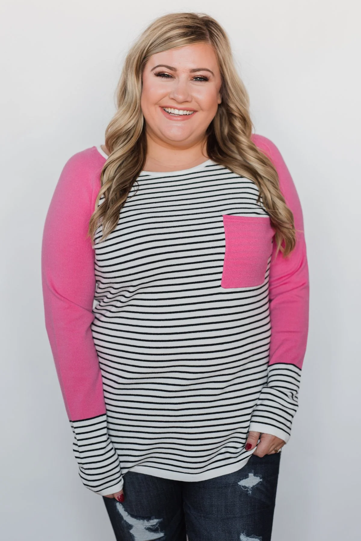 Pretty in Pink Striped Sweater - Bright Pink