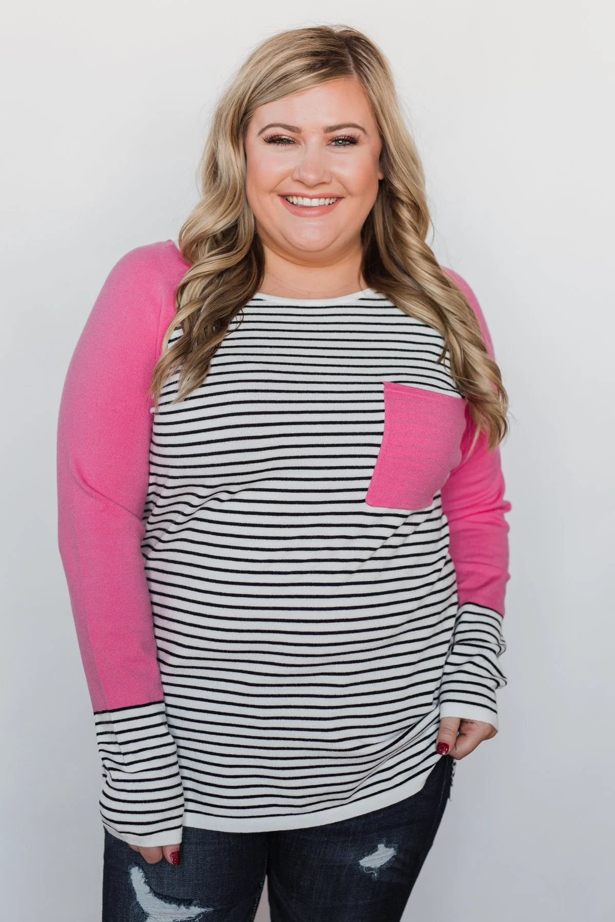 Pretty in Pink Striped Sweater - Bright Pink - Image 3