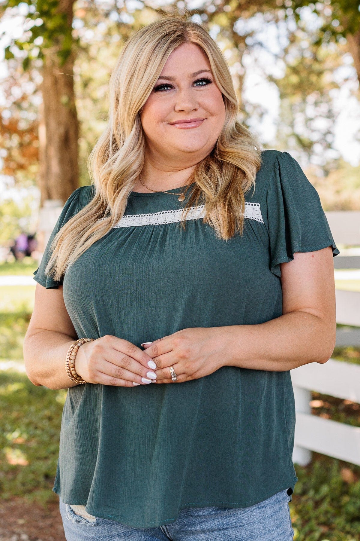 Prim & Proper Flutter Sleeve Top- Dark Teal - Image 5