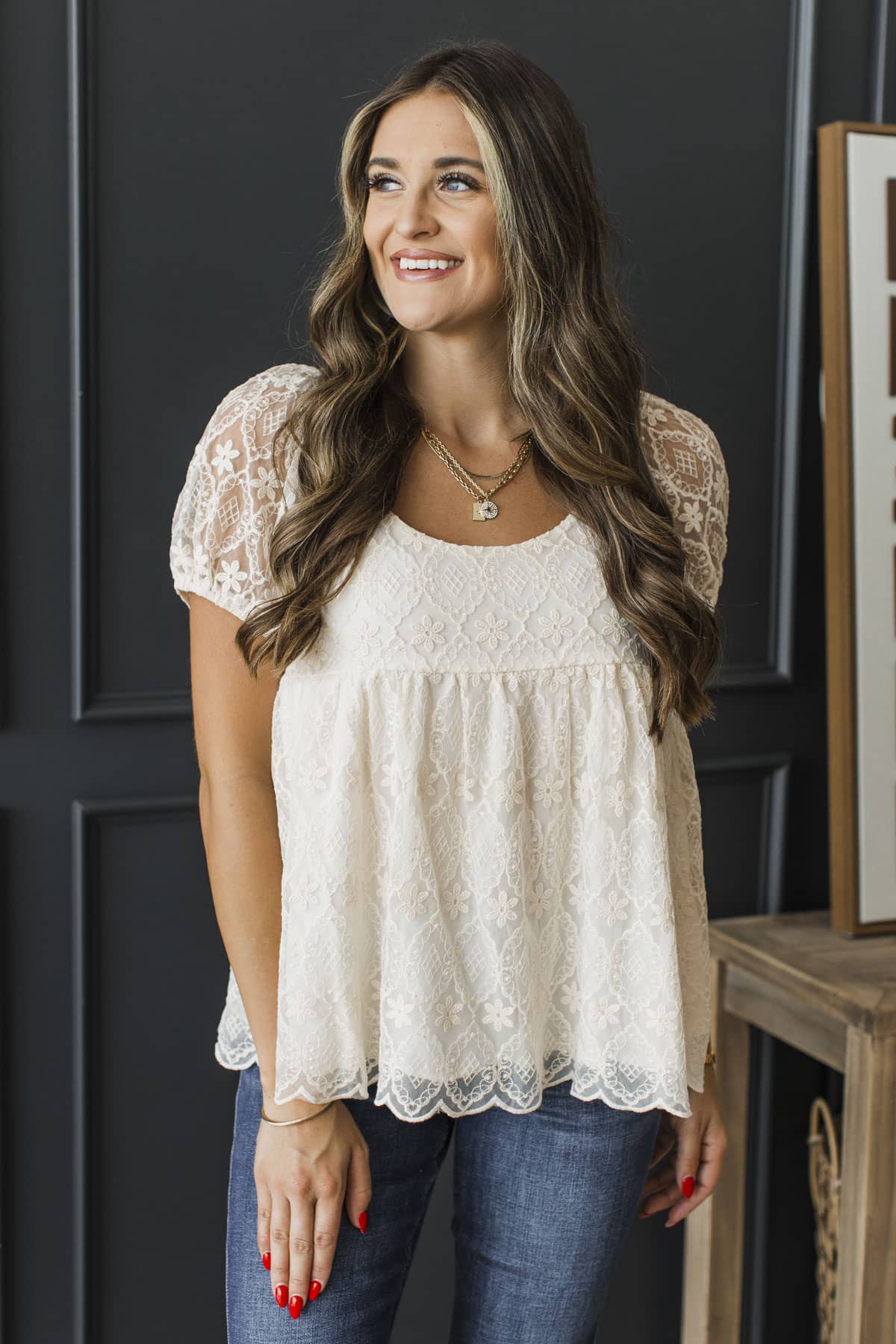 Princess For A Day Lace Overlay Blouse- Ivory - Image 2