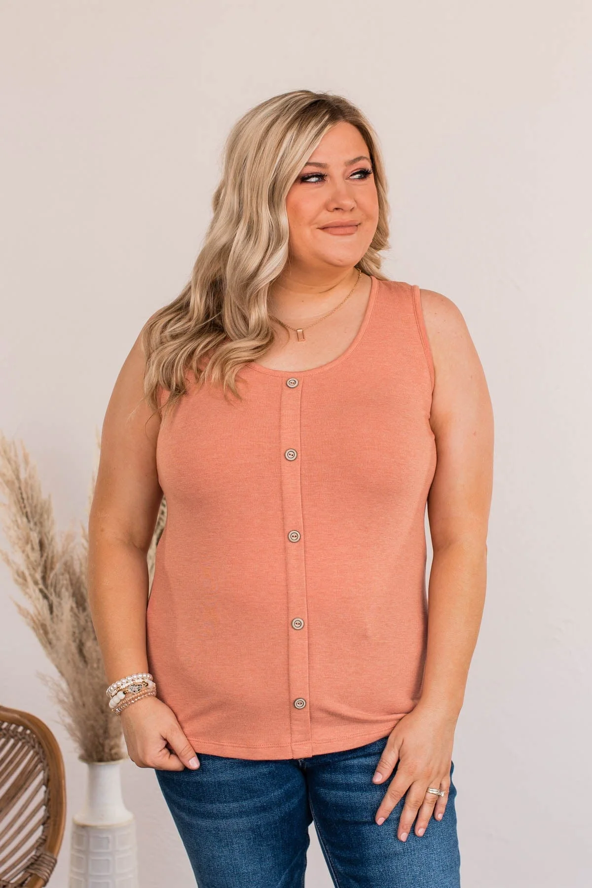 Proclaim My Love Button Tank- Dusty Coral - Image 2
