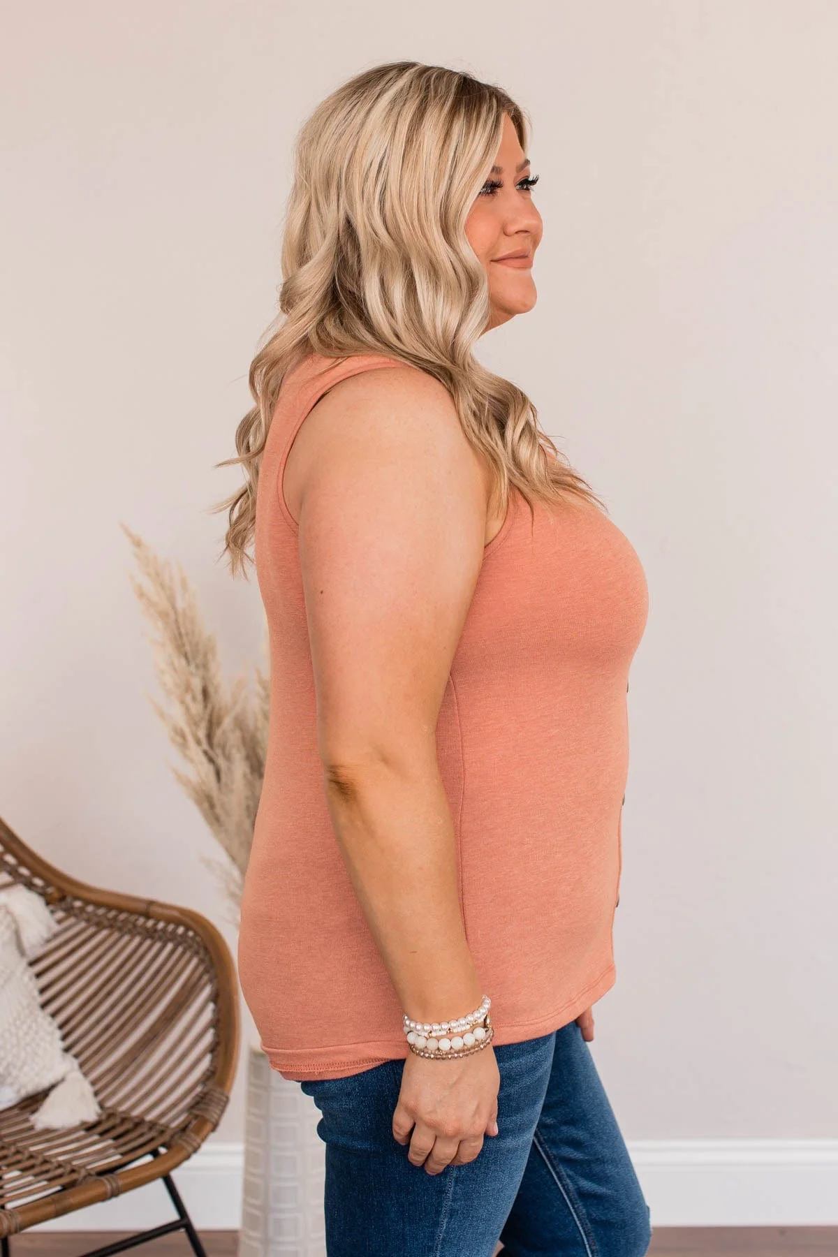 Proclaim My Love Button Tank- Dusty Coral - Image 6