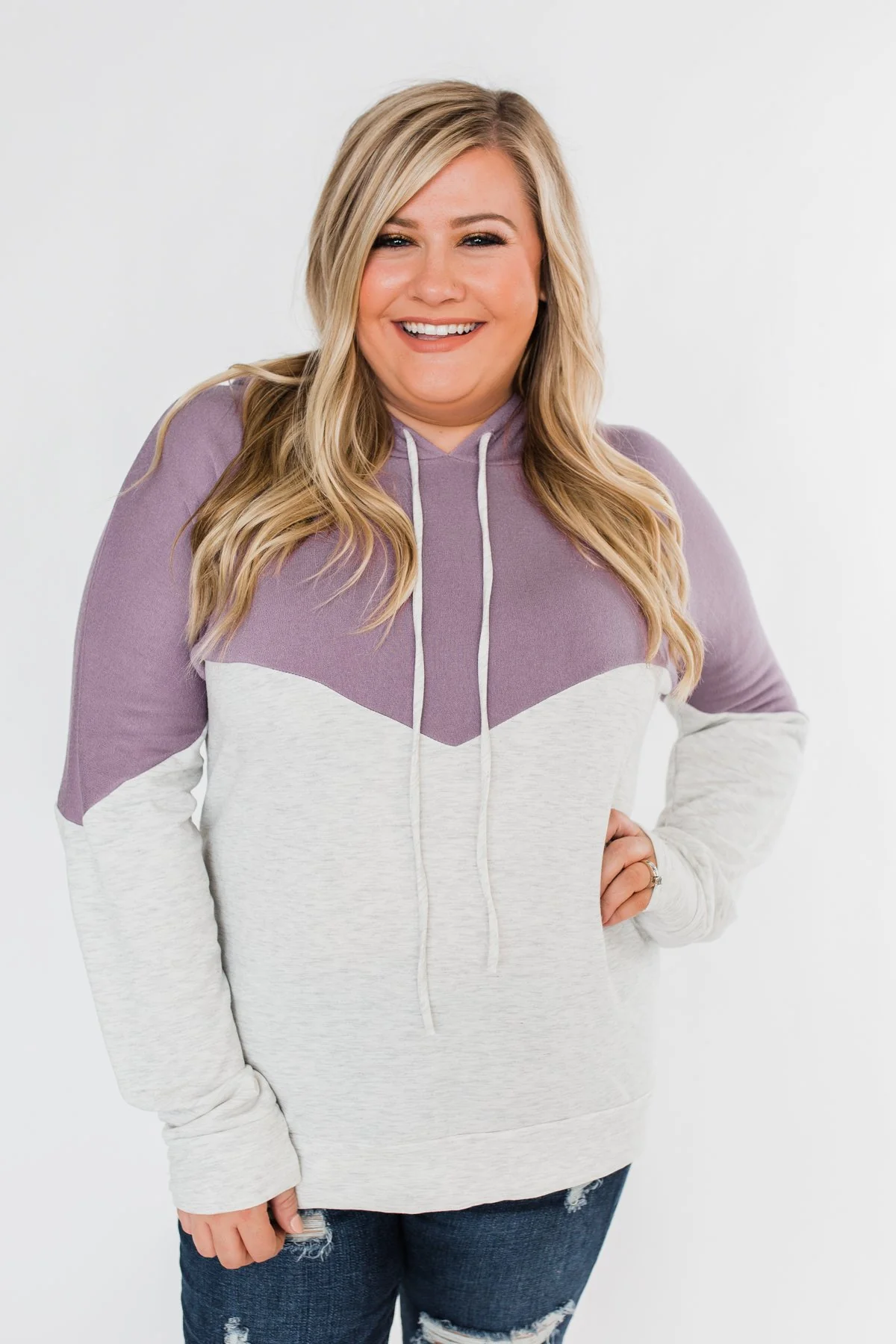 Promise Me Color Block Hoodie- Heather Grey & Lilac - Image 6