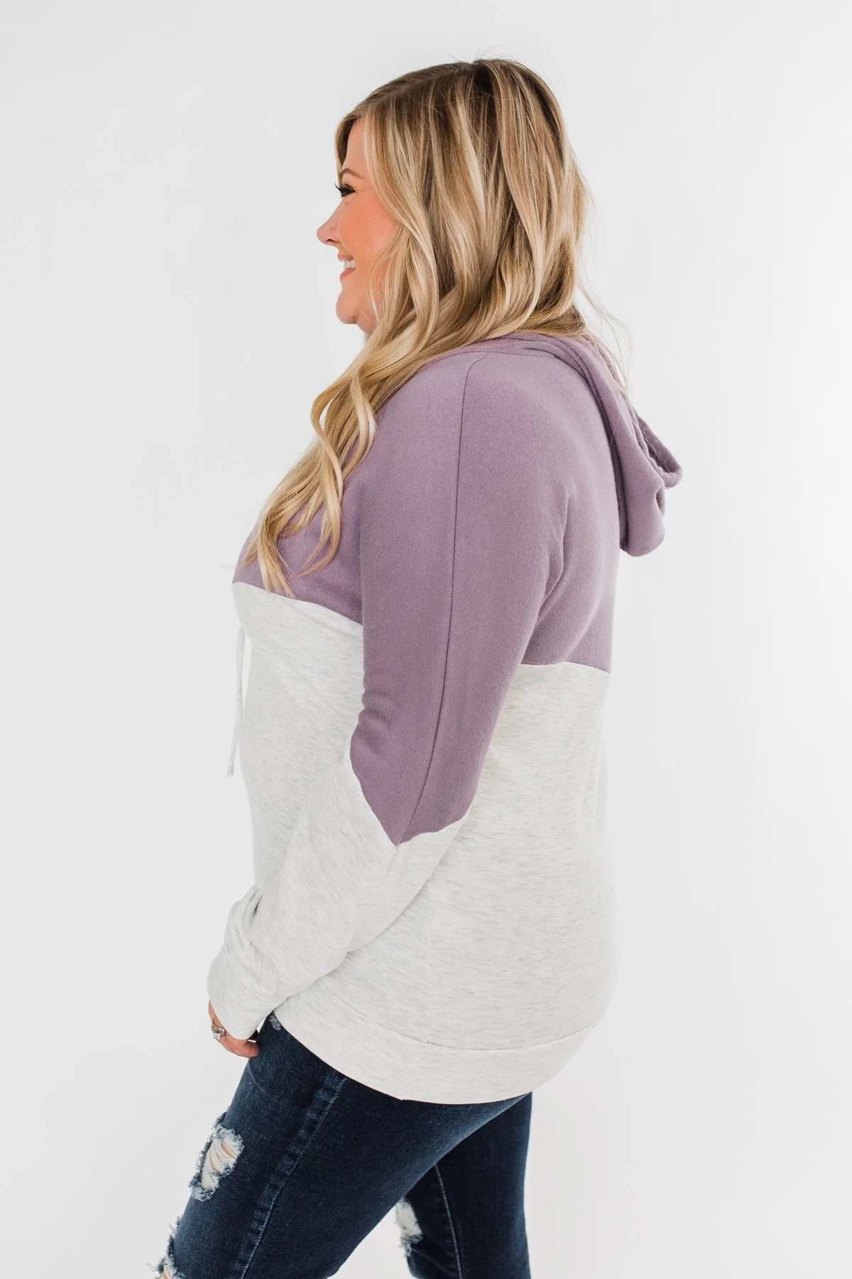 Promise Me Color Block Hoodie- Heather Grey & Lilac - Image 8