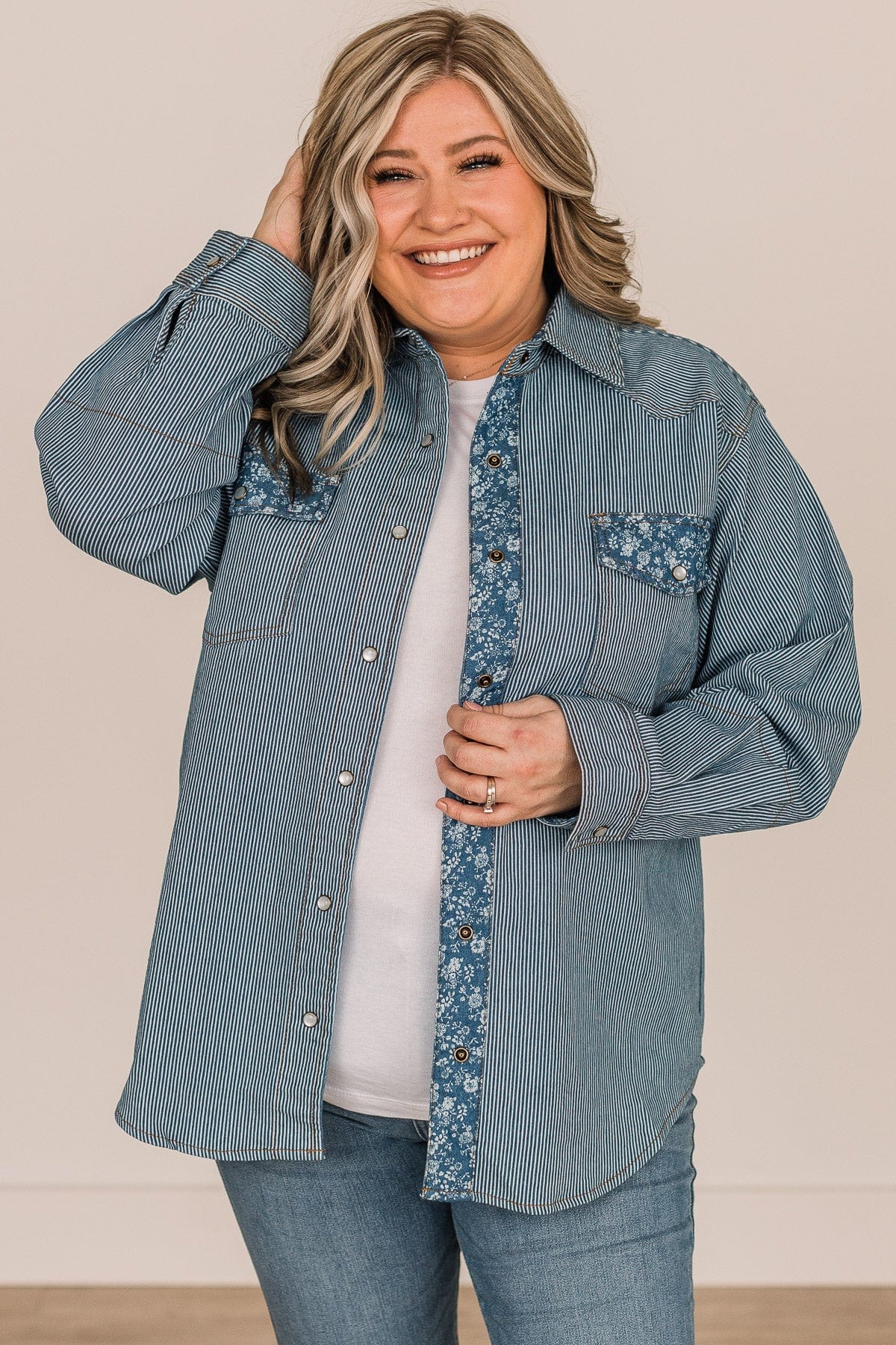 Promise Me This Button Down Top- Denim - Image 3
