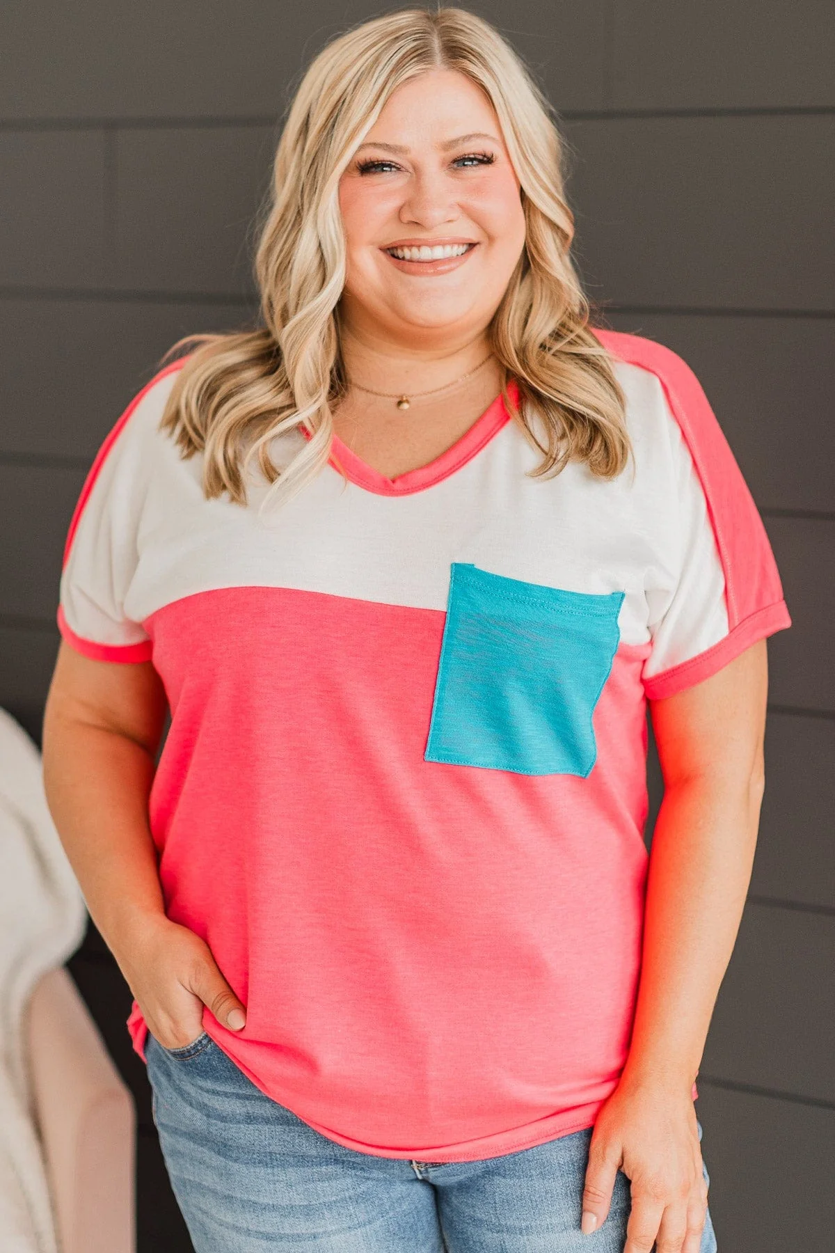 Promise Of Forever Knit Top- Ivory & Neon Pink - Image 3