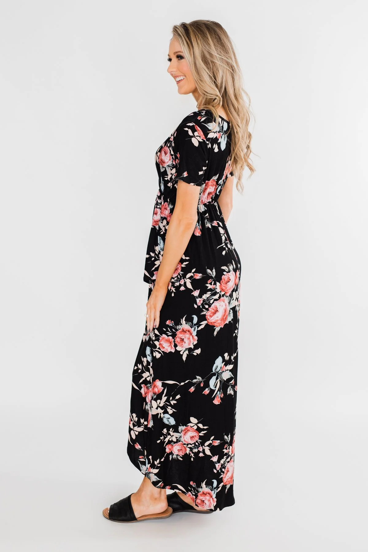 Promise To Keep Hi-Low Floral Maxi Dress- Black - Image 11