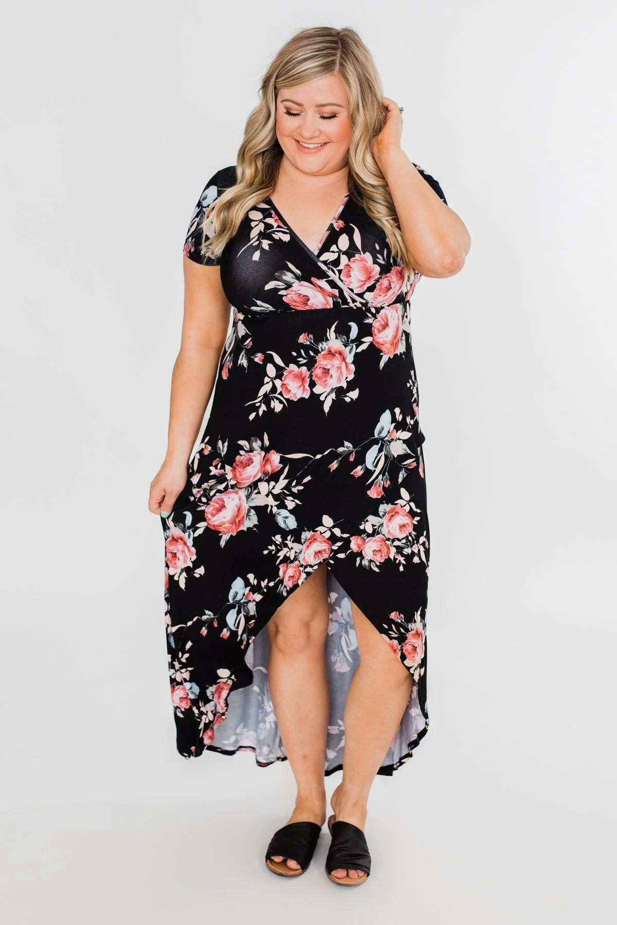 Promise To Keep Hi-Low Floral Maxi Dress- Black - Image 2