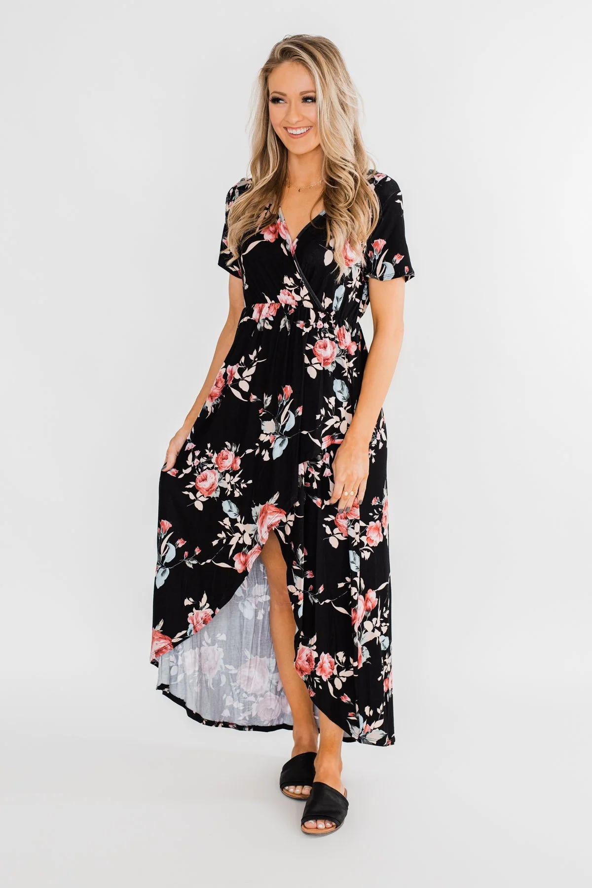 Promise To Keep Hi-Low Floral Maxi Dress- Black - Image 3