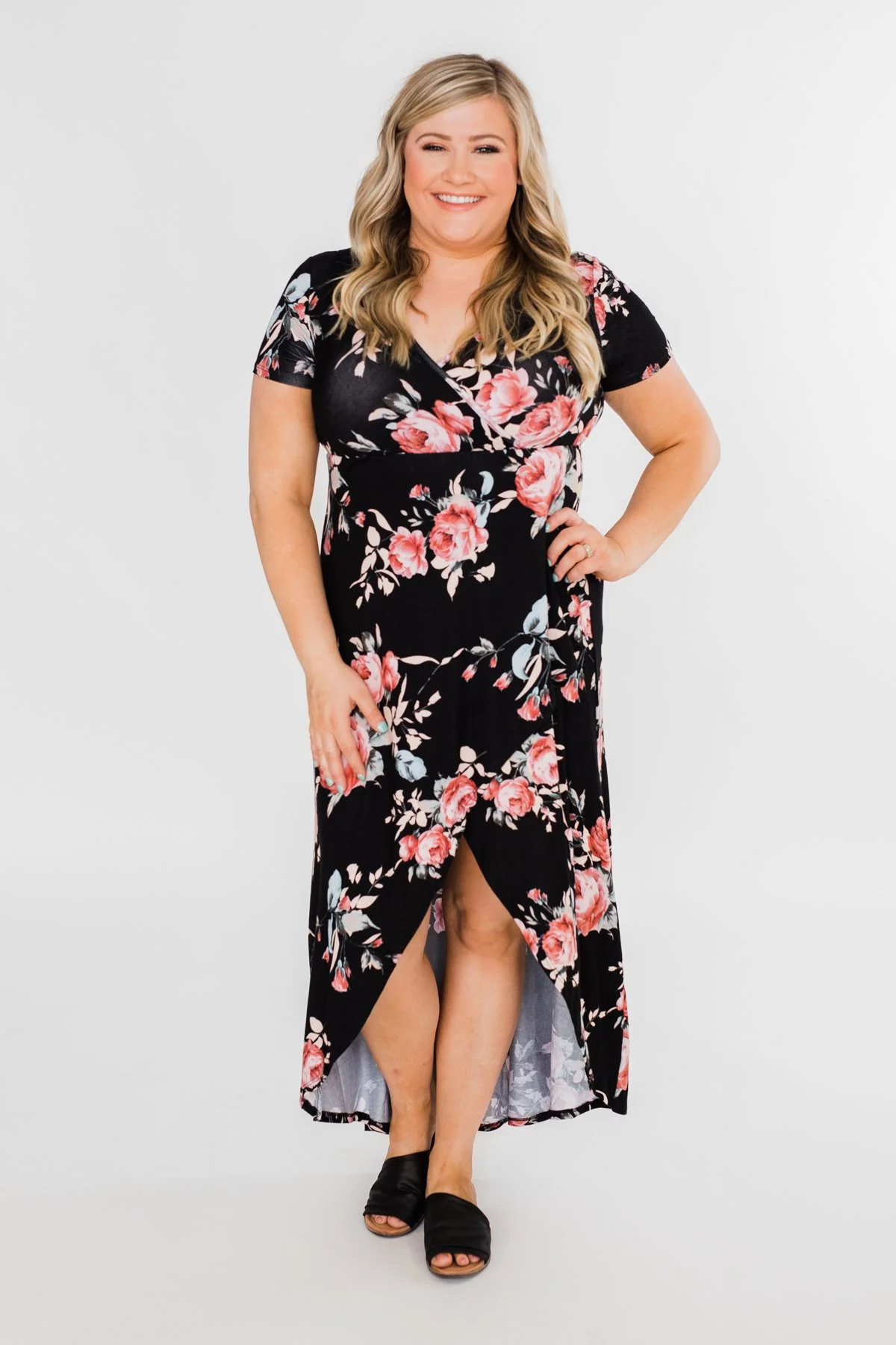 Promise To Keep Hi-Low Floral Maxi Dress- Black - Image 4