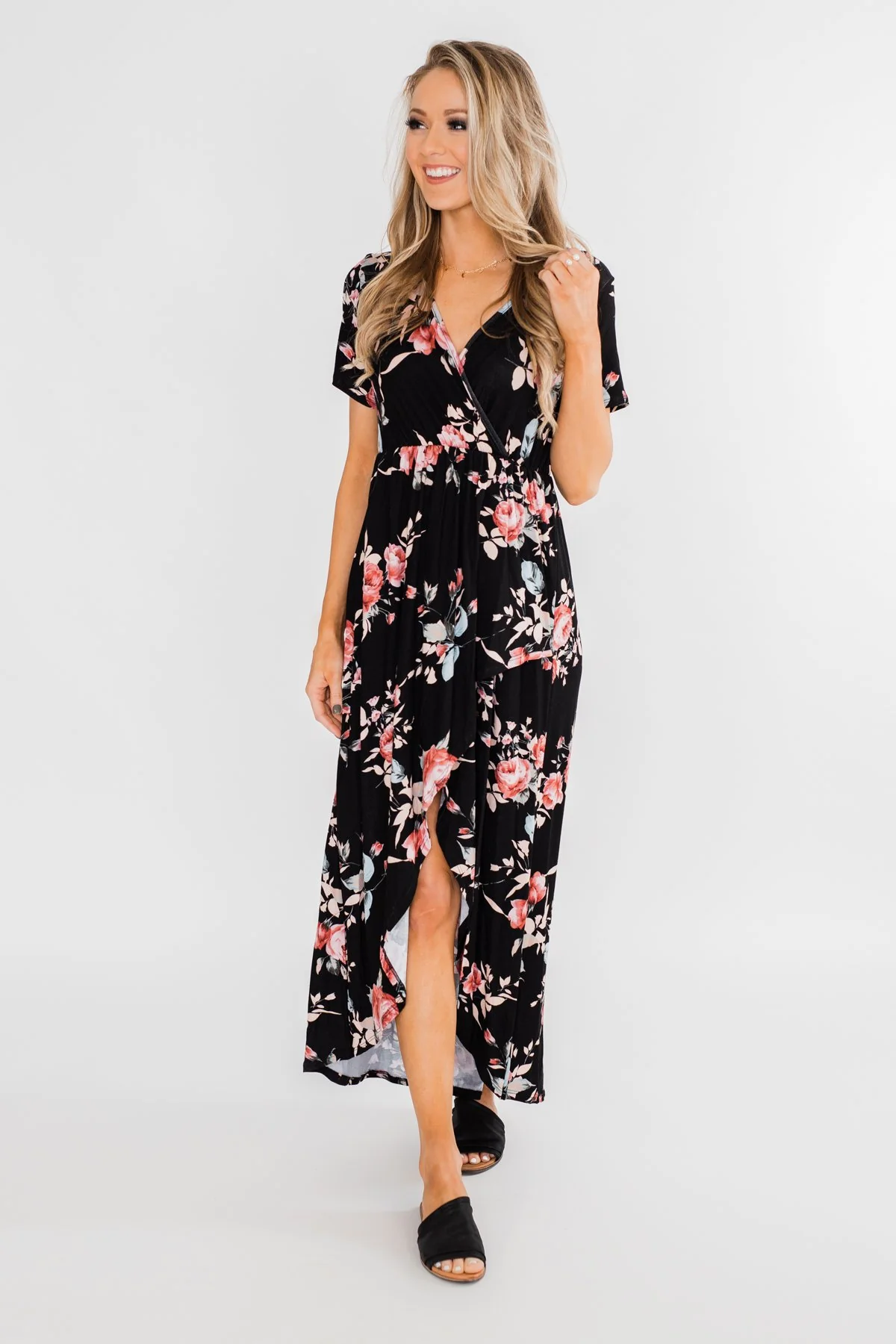 Promise To Keep Hi-Low Floral Maxi Dress- Black - Image 5