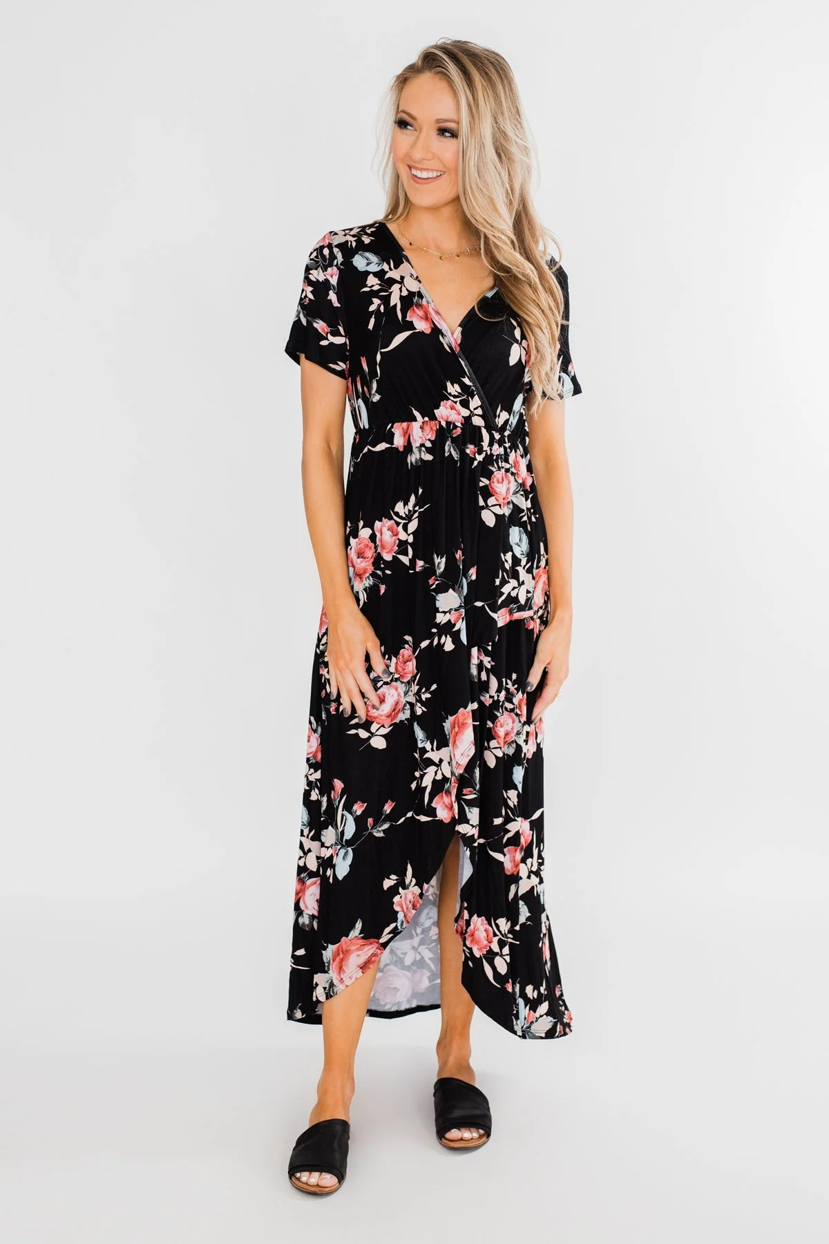 Promise To Keep Hi-Low Floral Maxi Dress- Black - Image 7
