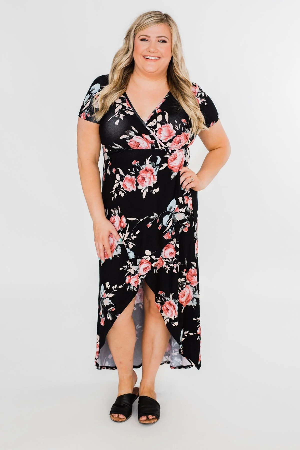 Promise To Keep Hi-Low Floral Maxi Dress- Black - Image 8