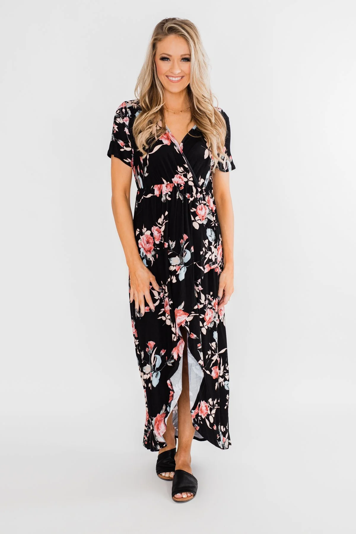 Promise To Keep Hi-Low Floral Maxi Dress- Black - Image 9