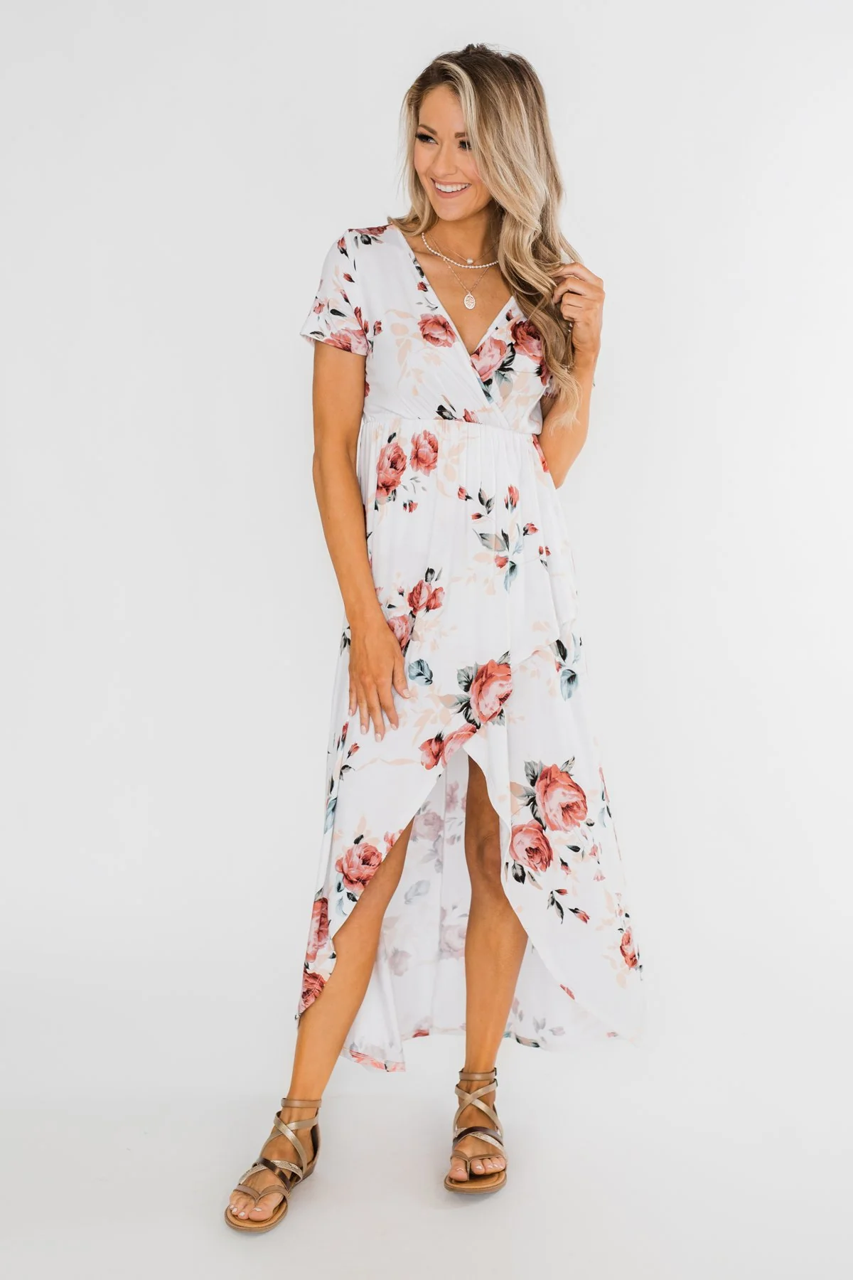 Promise To Keep Hi-Low Floral Maxi Dress- Ivory - Image 17