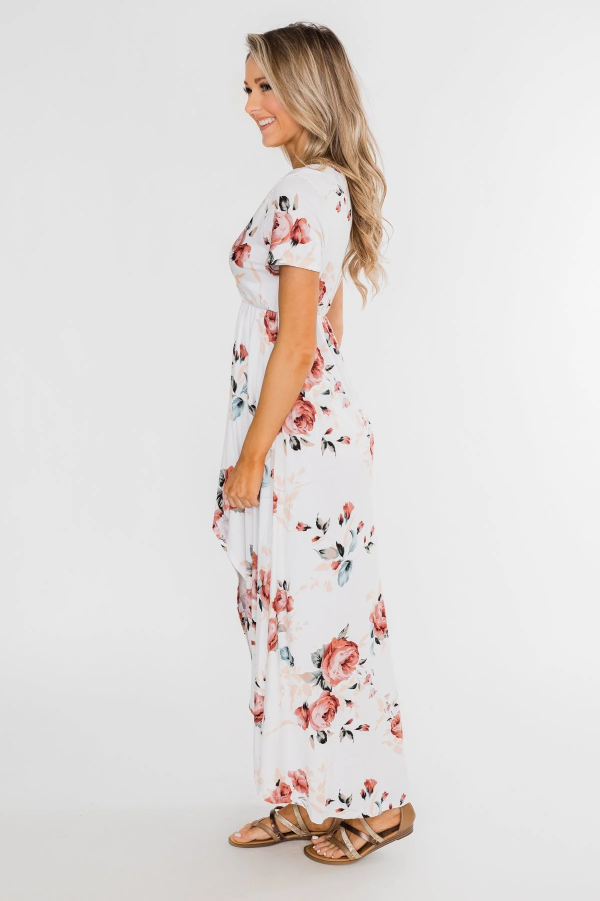 Promise To Keep Hi-Low Floral Maxi Dress- Ivory - Image 18