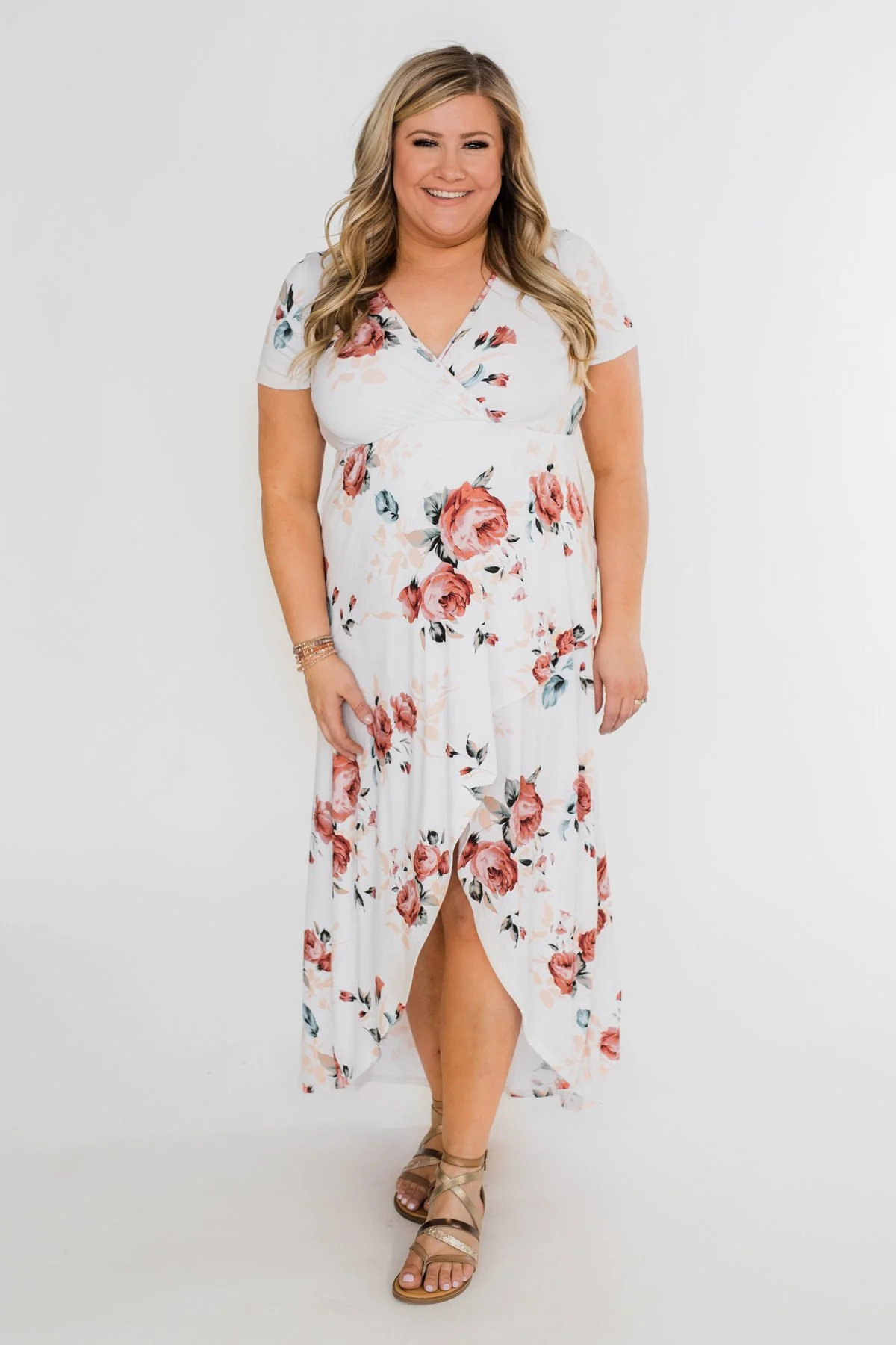 Promise To Keep Hi-Low Floral Maxi Dress- Ivory - Image 4
