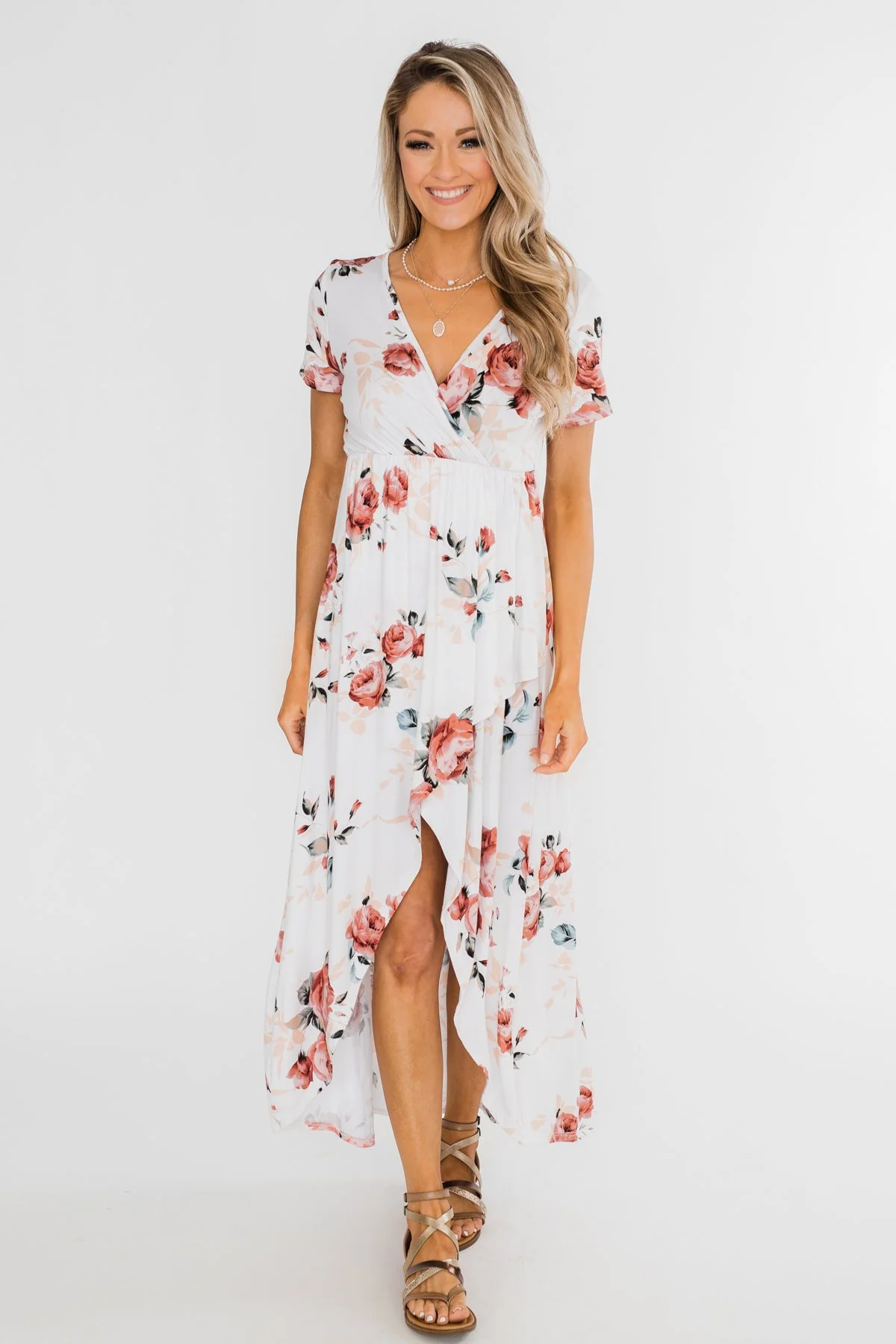 Promise To Keep Hi-Low Floral Maxi Dress- Ivory - Image 5