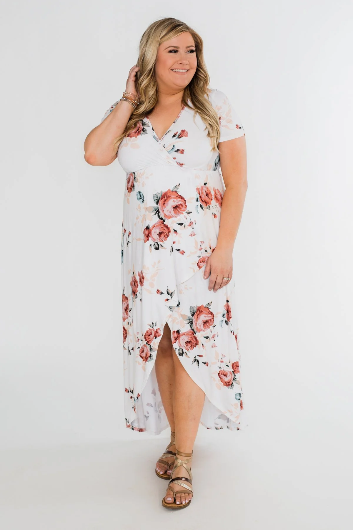 Promise To Keep Hi-Low Floral Maxi Dress- Ivory - Image 9