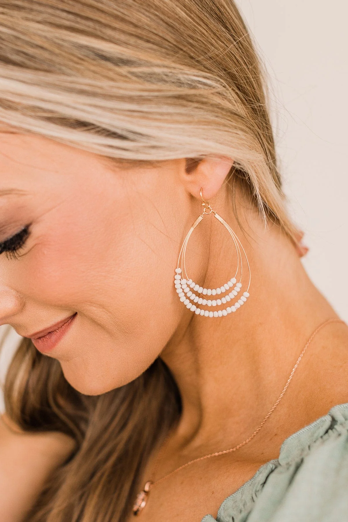 Promising Style Beaded Teardrop Earrings- Gold & White