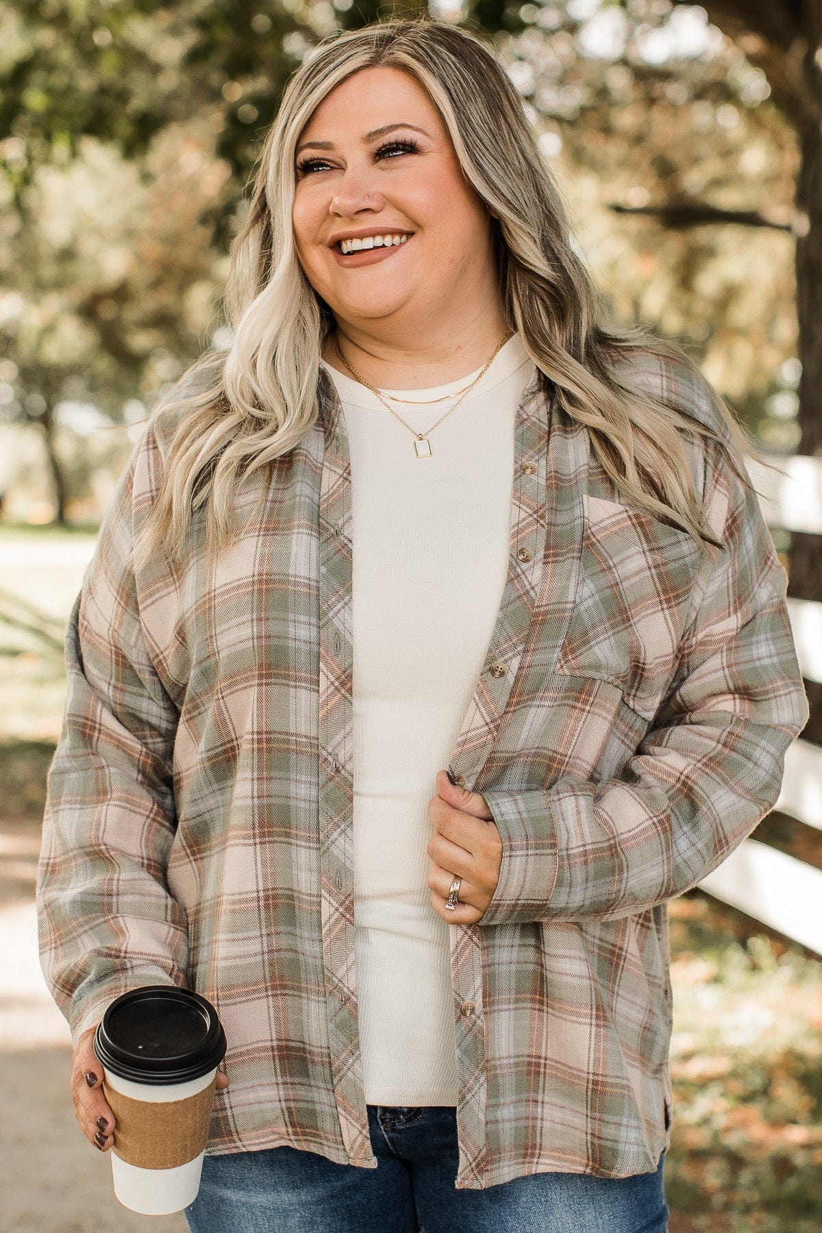 Prone To Wander Plaid Button Top- Spruce - Image 2