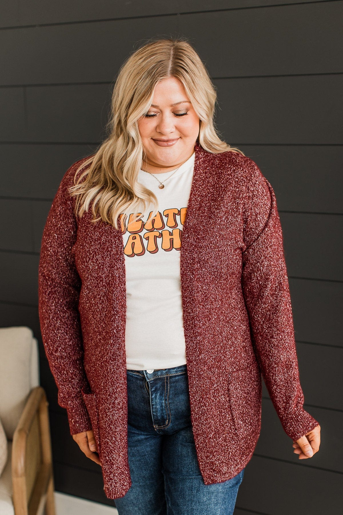 Props To You Sprinkle Knit Cardigan- Burgundy - Image 2