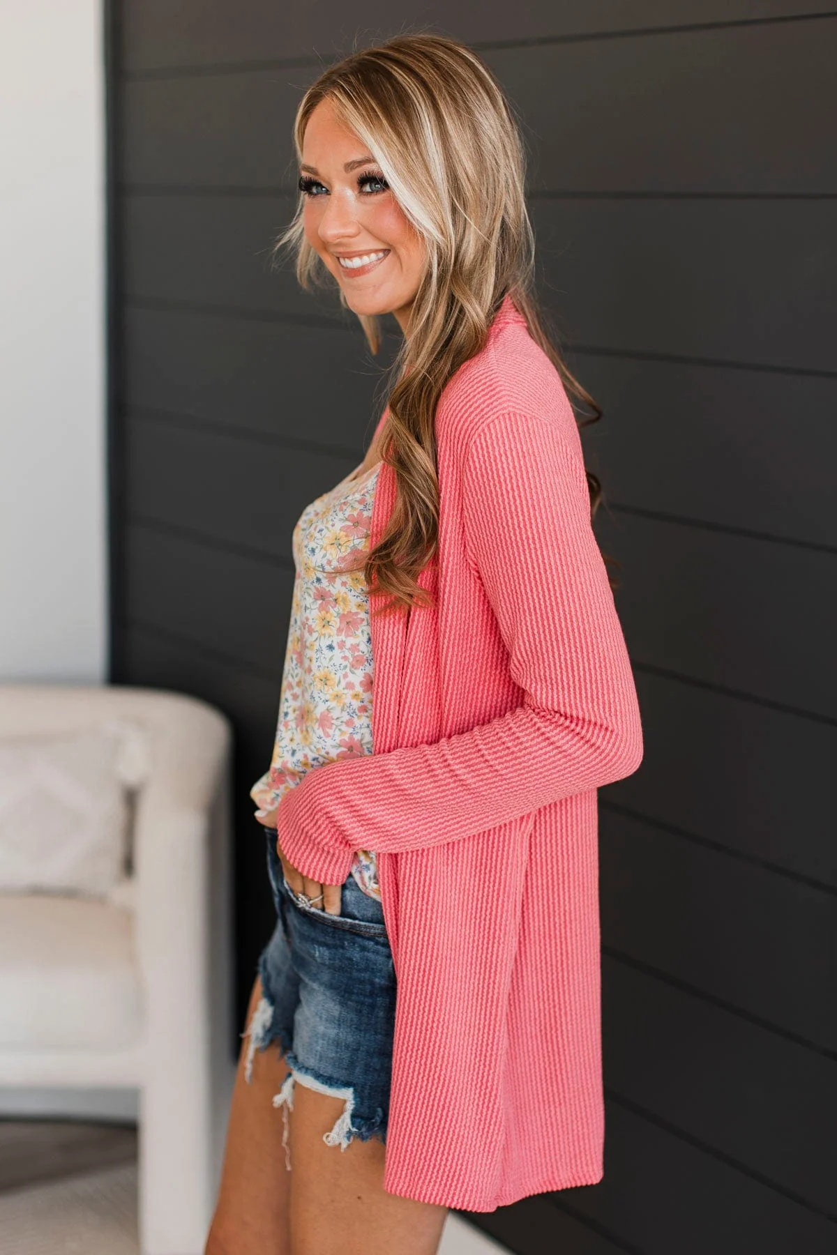 Protect My Heart Ribbed Cardigan- Coral - Image 6