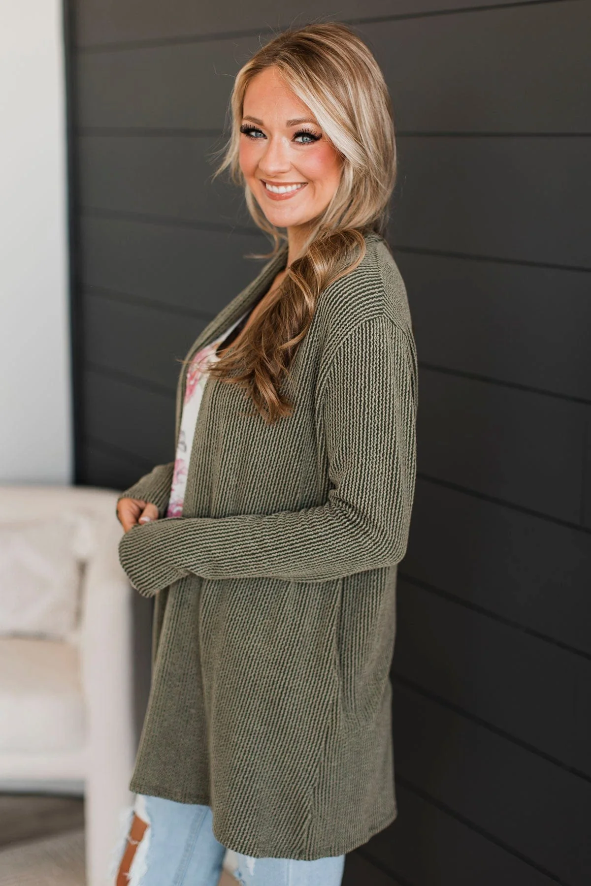 Protect My Heart Ribbed Cardigan- Olive - Image 5