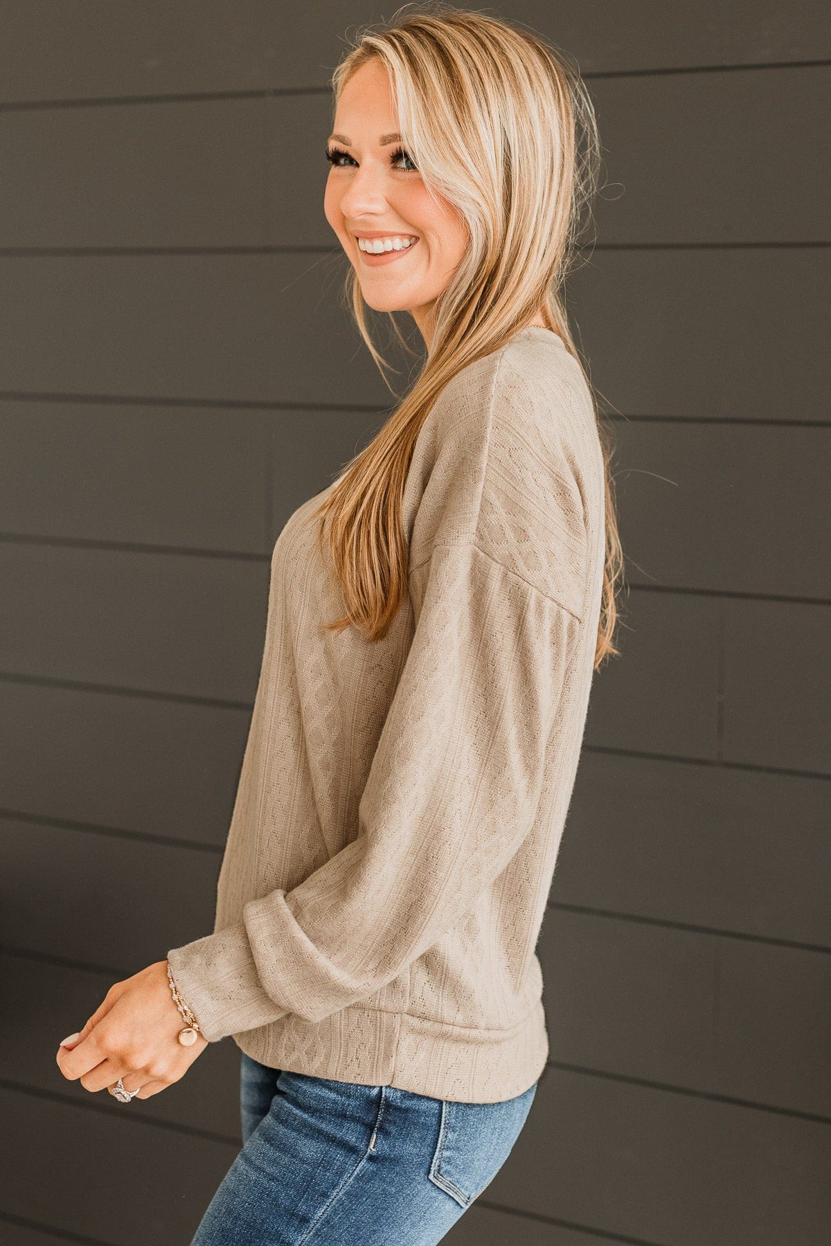 Proud Of You Long Sleeve Top- Beige - Image 4