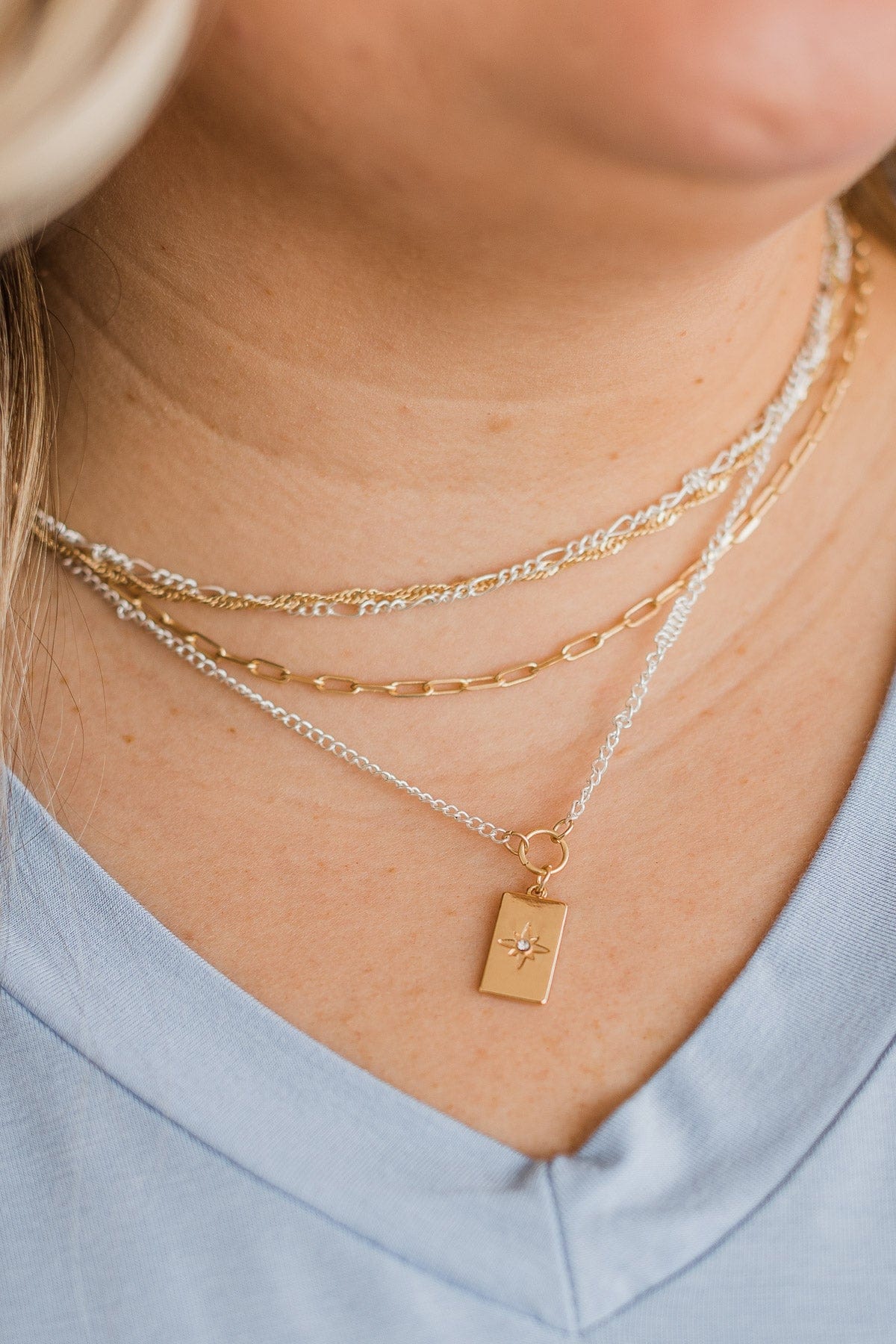Proud To Sparkle Tiered Necklace- Gold & Silver - Image 2