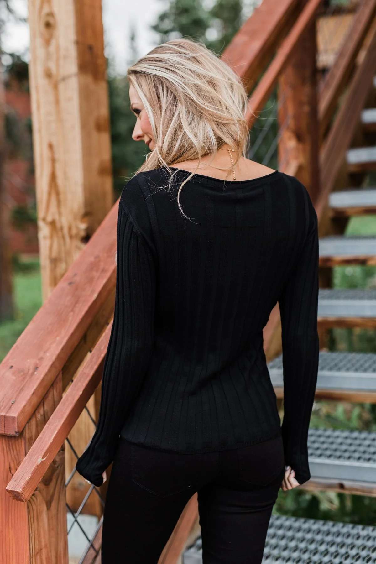Pull Me Near Fitted Long Sleeve Top- Black - Image 10