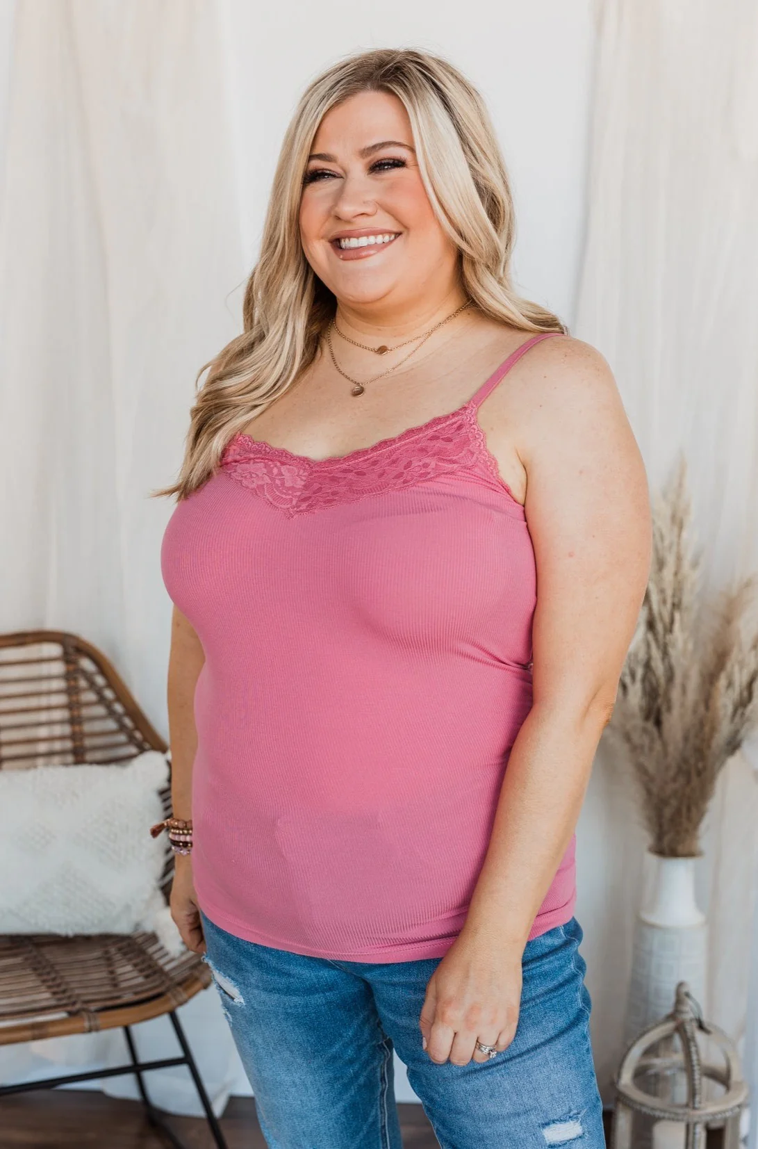 Pulse Basics All You Ever Wanted Lace Tank- Pink - Image 4