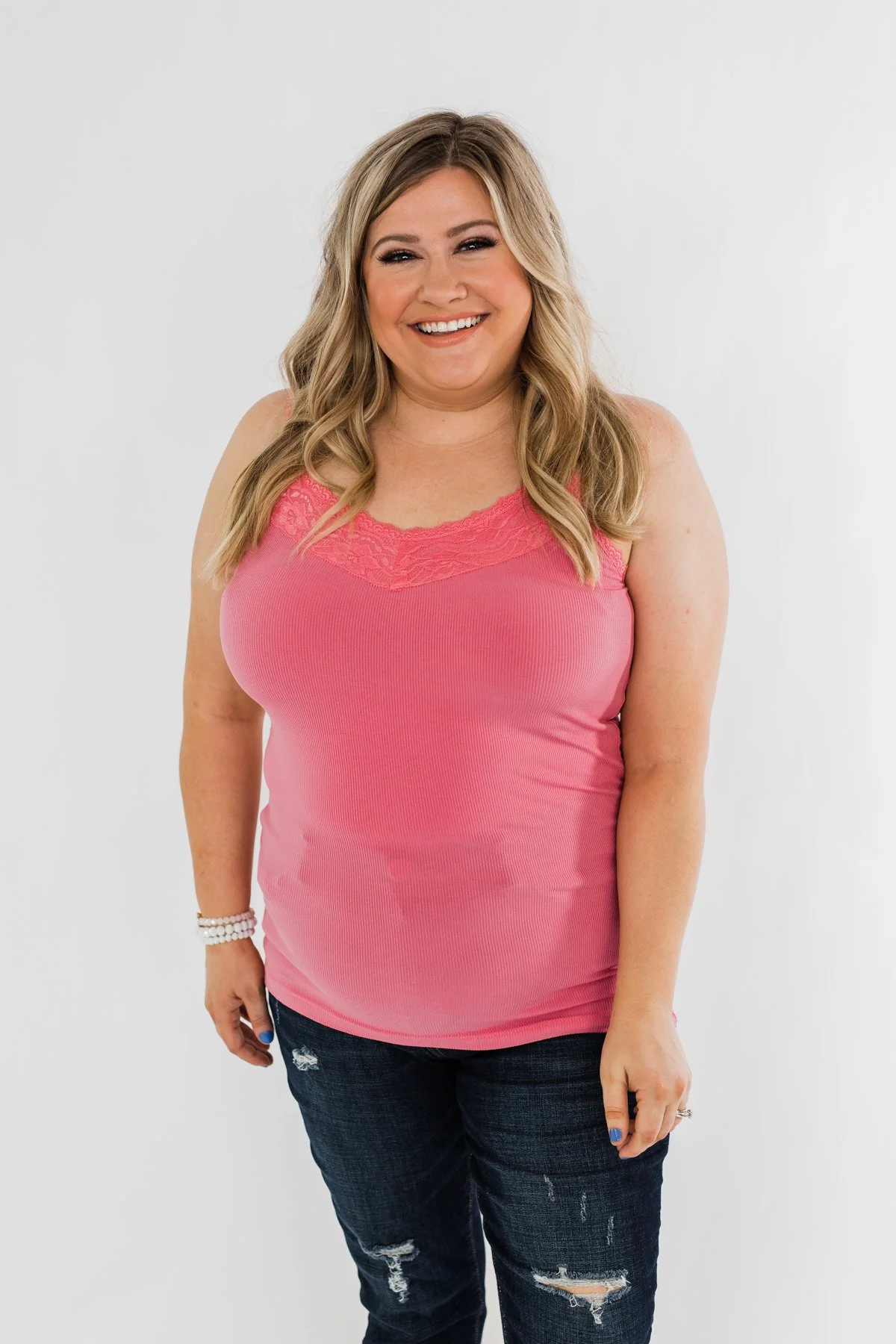 Pulse Basics Lace Trim Tank- Pink - Image 2
