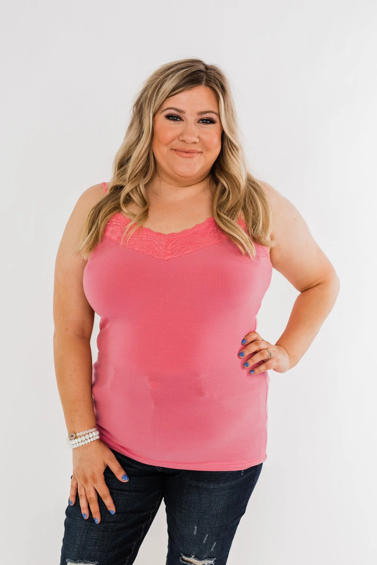 Pulse Basics Lace Trim Tank- Pink - Image 4