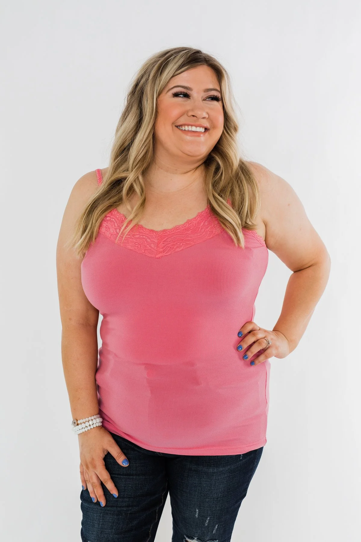 Pulse Basics Lace Trim Tank- Pink - Image 5