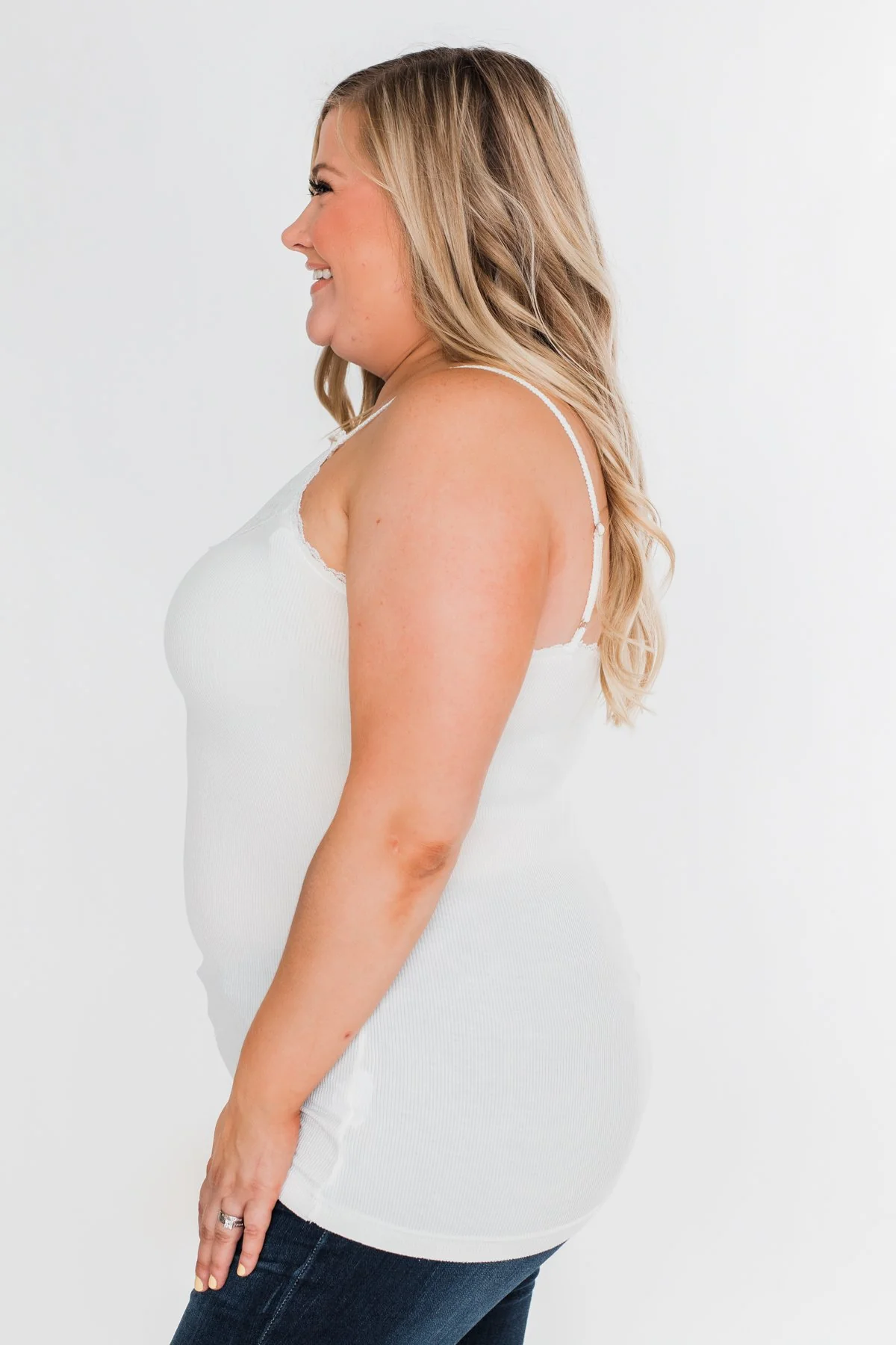 Pulse Basics Lace Trim Button Tank- White - Image 10