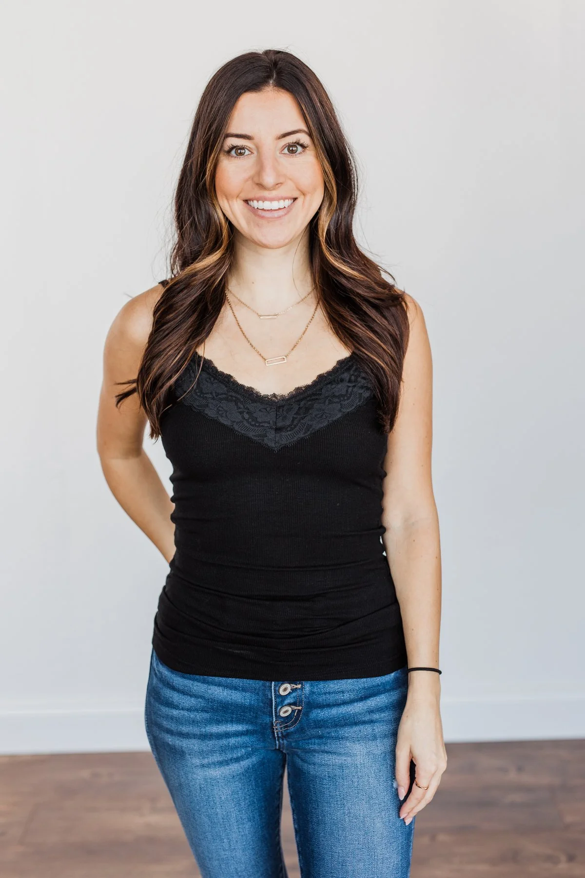 Pulse Basics Lace Trimmed Tank Top- Black - Image 8