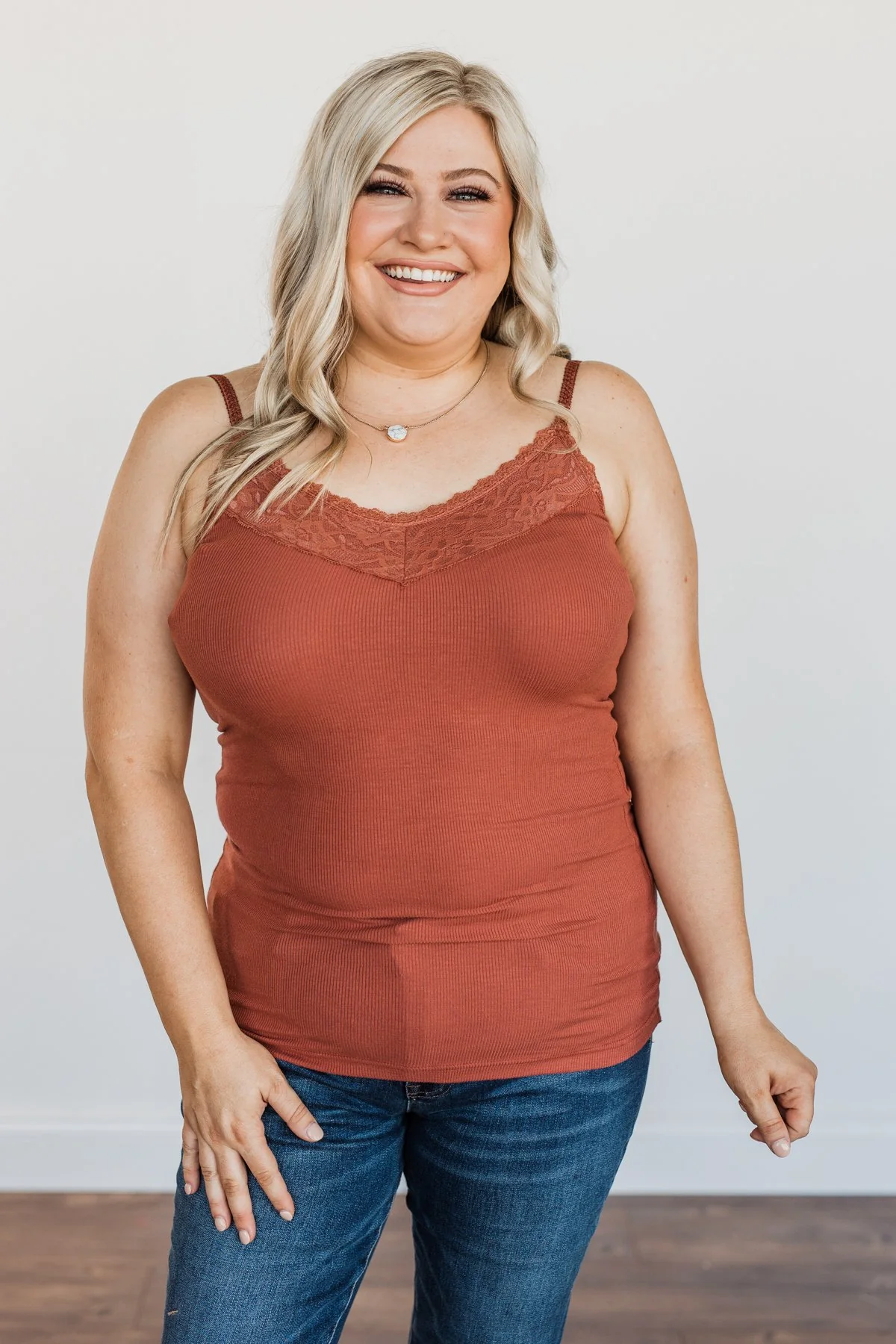 Pulse Basics Lace Trimmed Tank Top- Clay - Image 3
