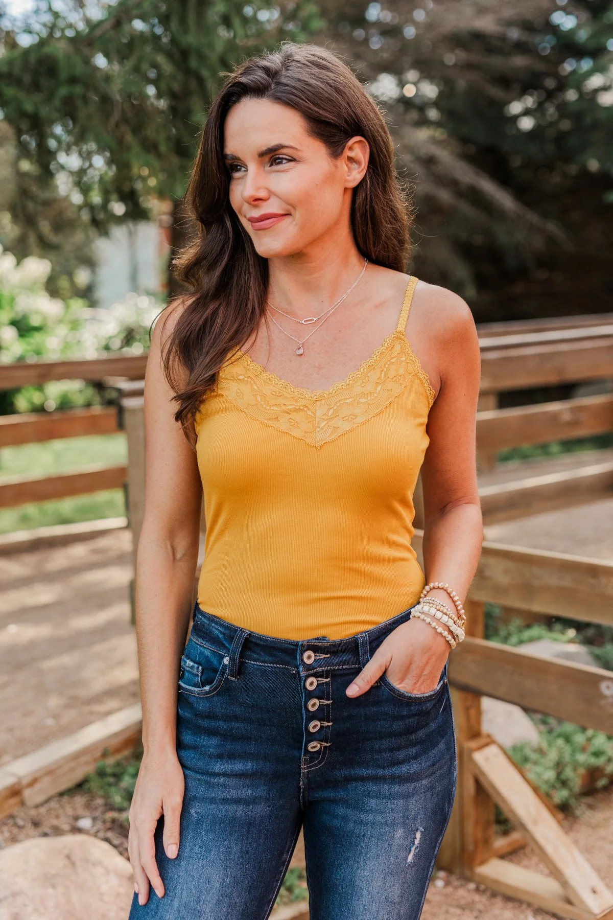Pulse Basics Lace Trimmed Tank Top- Mustard - Image 5