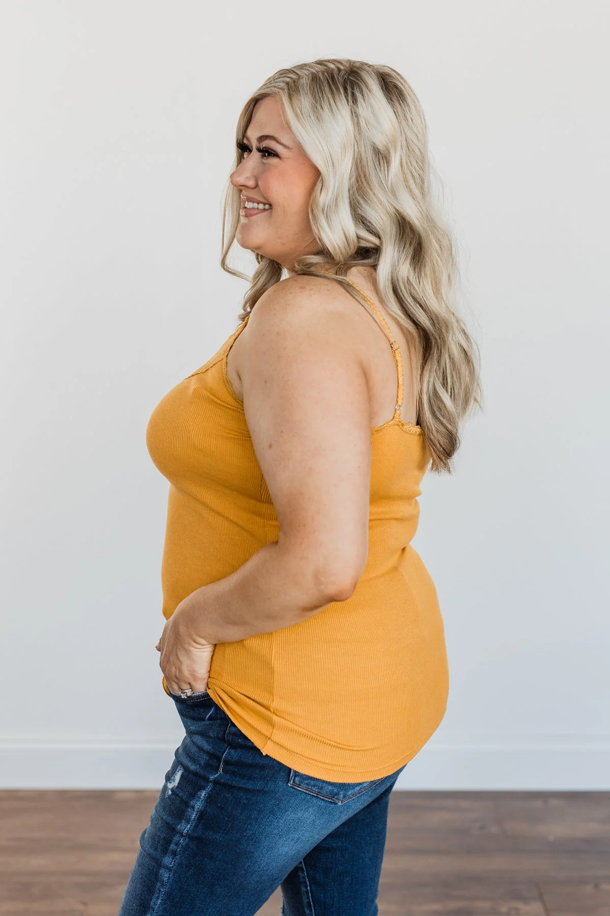 Pulse Basics Lace Trimmed Tank Top- Mustard - Image 8