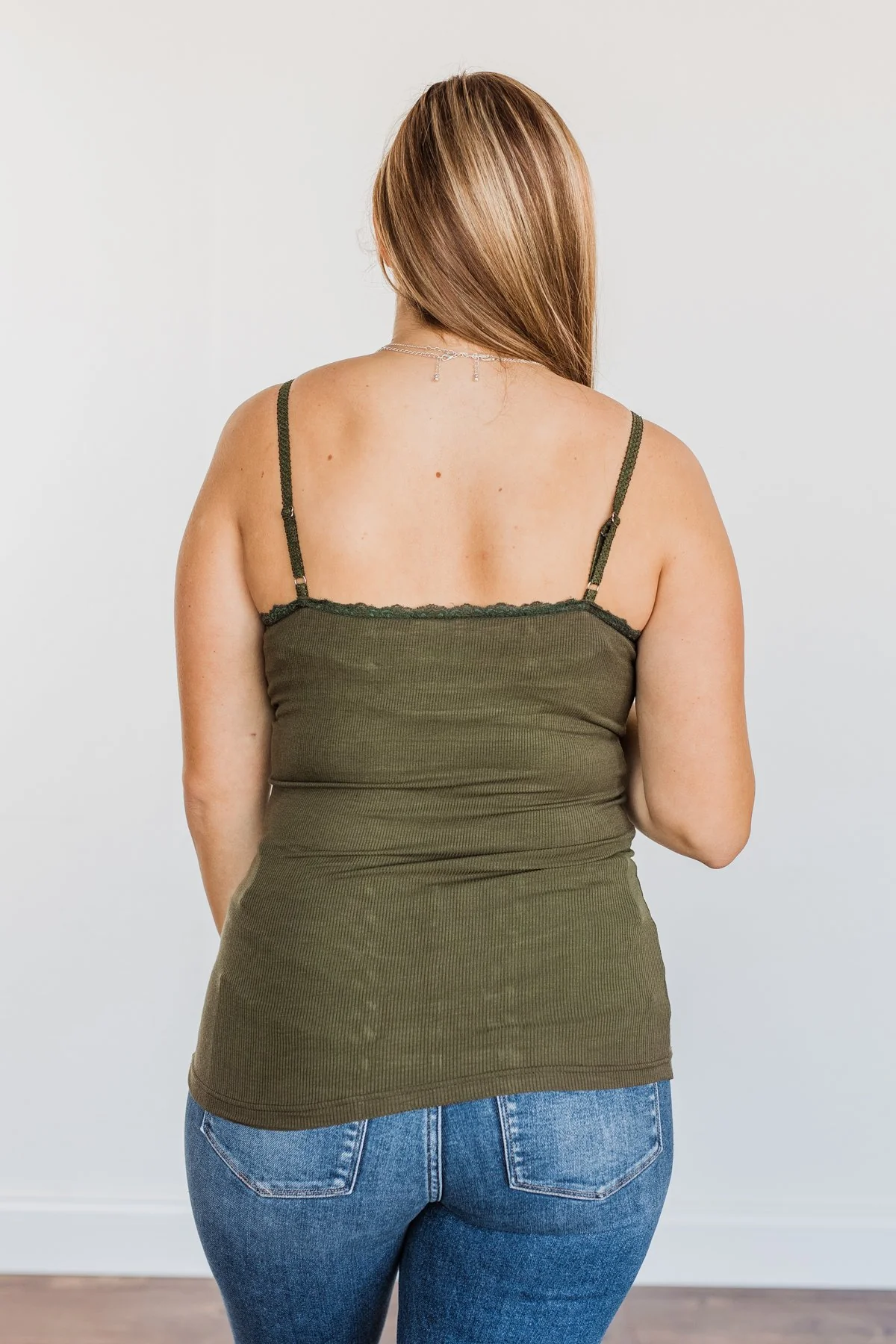 Pulse Basics Lace Trimmed Tank Top- Olive - Image 10